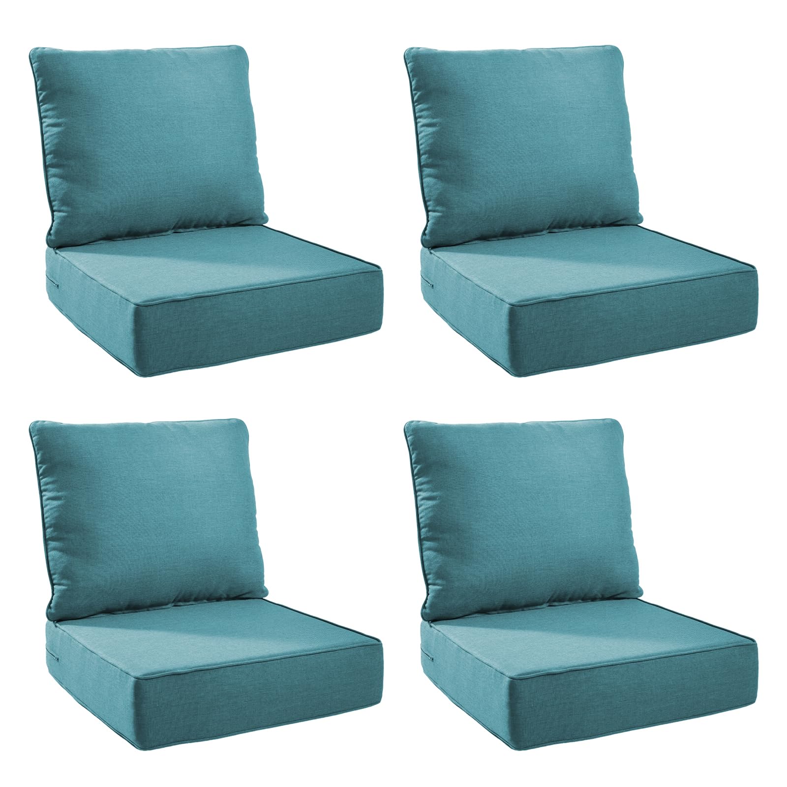 Outdoor Cushion Set for Patio Furniture, UV Resistant, Water Resistant - 6 Inch Thick Foam Garden Cushions– 24x24 Inch Patio Seat Covers for Chair/Sofa/Couch | Peacock Green | 4-Pack |