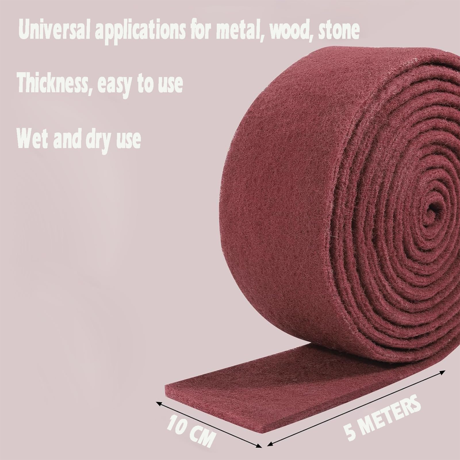 Weinsamkeit Vellón de Lijado, Grano de 5m x 100mm 240 Rollo de Vellón de Lijado Duradero/Vellón de Lijado/Almohadilla de Lijado para Madera, Metal, Acero Inoxidable, Cinturón de Vellón no Tejido