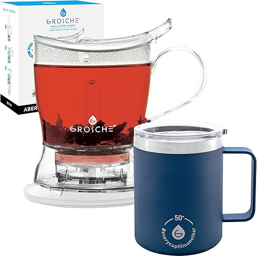 GROSCHE Aberdeen - Infusor de té y tetera inteligente, sin BPA, fácil de limpiar, más empinado, preparación de hojas sueltas, diseño elegante, 17.7