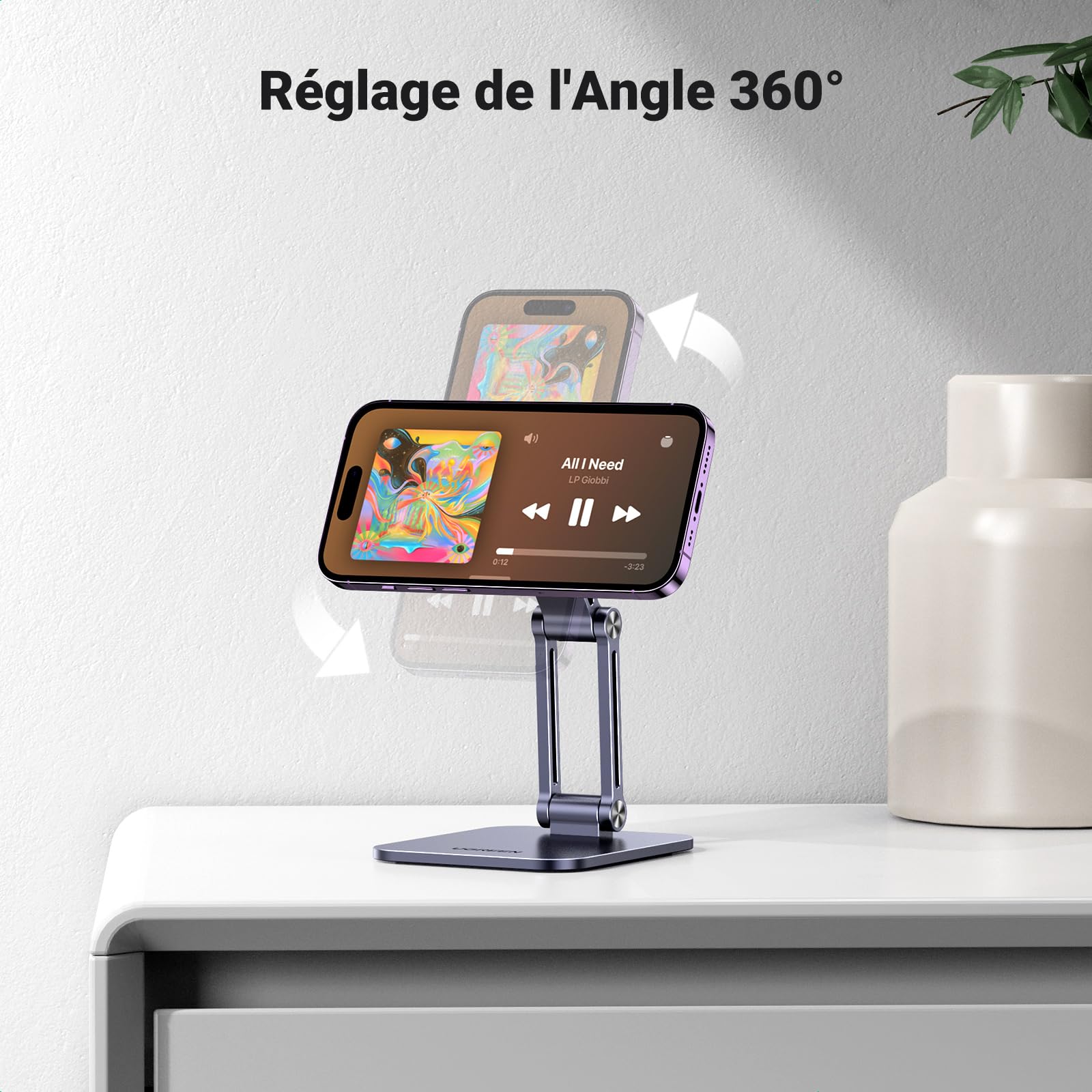 UGREEN Support Téléphone Magnétique Bureau Réglable Porte Smartphone Aimanté Pliable avec Anneaux Métallique Compatible avec MagSafe iPhone 16 Plus Pro Max 15 14 13 Galaxy S24 Ultra S23 (Gris)