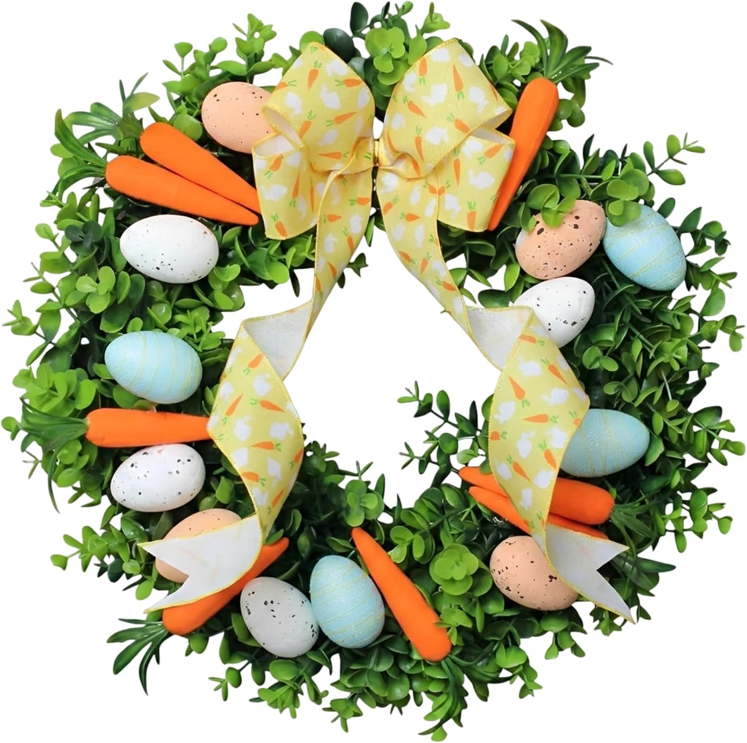 15.7 in Easter Egg Eucalyptus Wreath, 40 Cm Spring Front Door Decor with Carrots and Bows for Holiday, Easter, Party, Wall, Home
