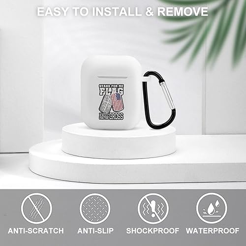 Miniatura 3 de Stand for Me Kneel for Cross US Patriot Funda protectora de silicona para auriculares con llavero compatible con AirPods 1 y 2