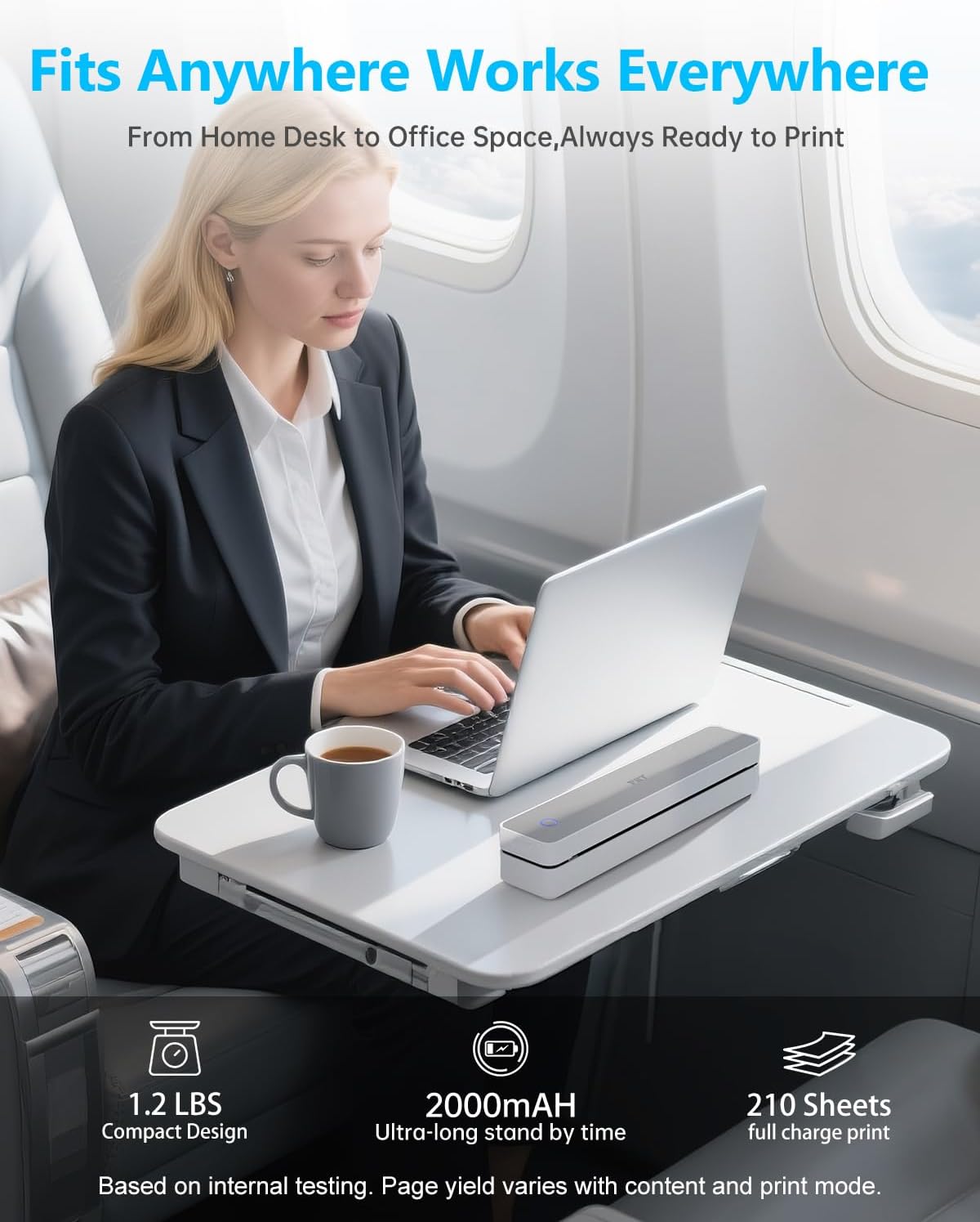 PRT Inkless Portable Printer for Travel, Wireless Thermal Printer Support 8.5 x 11 Inch US Letter A4 B5, Bluetooth Mobile Printers with iOS, Android, Laptop for Home Use, Car, Office, School, Grey