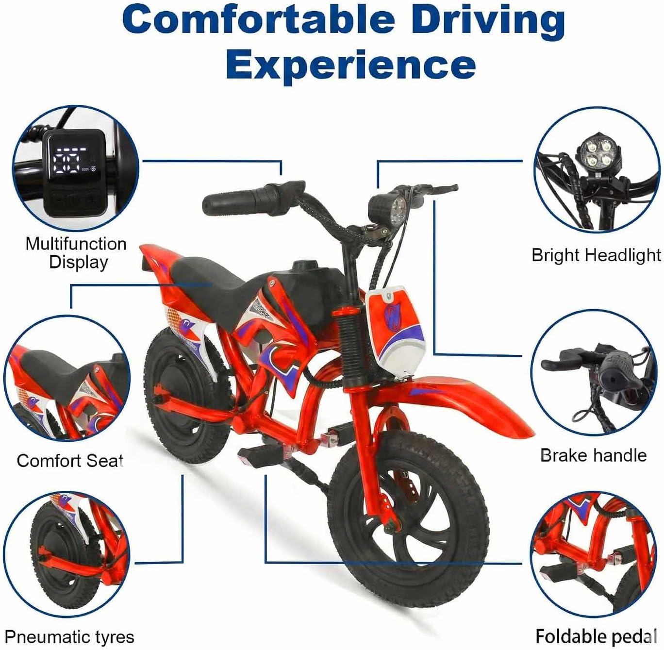 Windseeker Electric Dirt Bike for Kids Ages 3-6, 300W Brushless Motor Mini Motorcycle with 120 Min Ride Time, 3-Speed LCD Display, Moto Sound, 12-Inch Off-Road Tires, 9.94 MPH Safe Speed