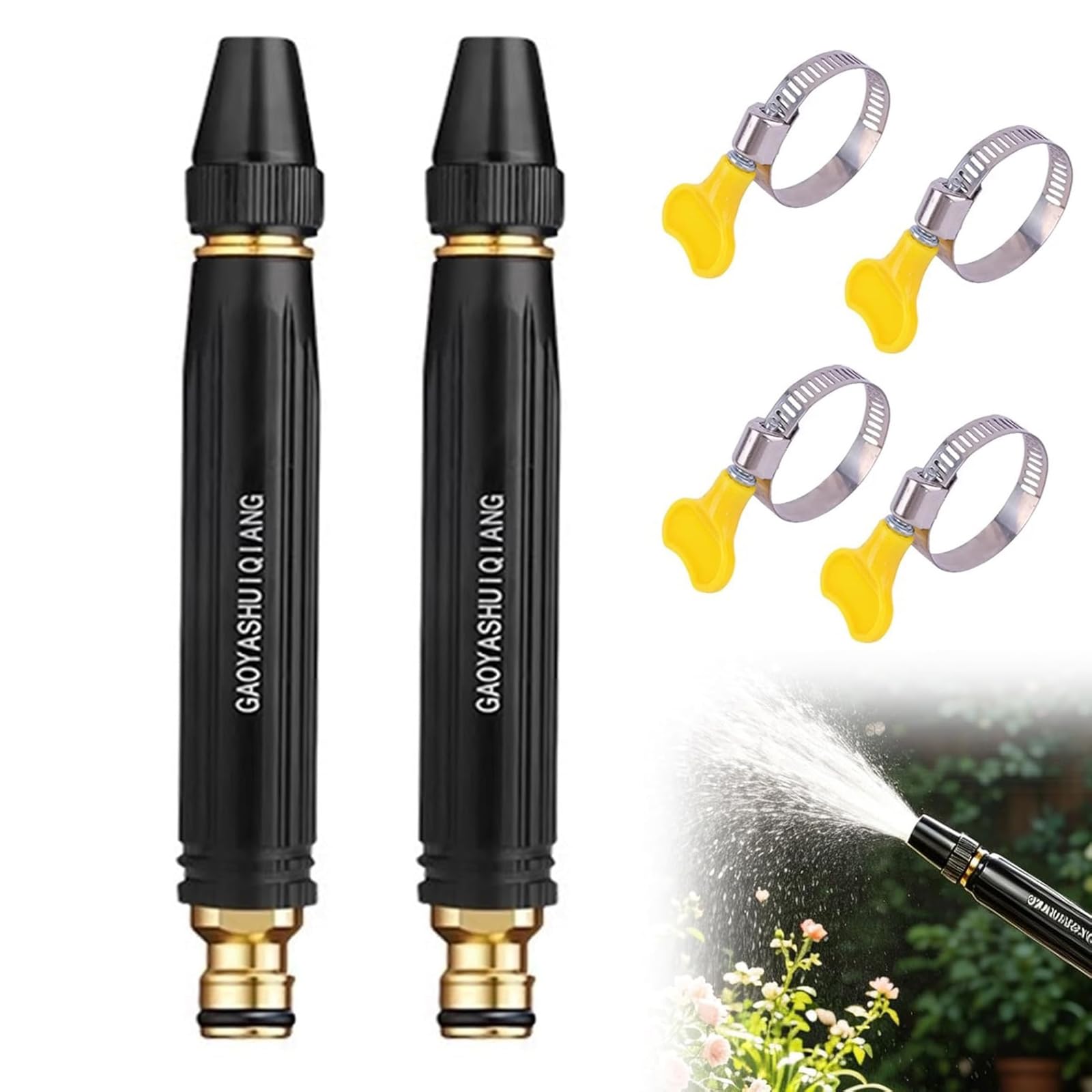 High Pressure Hose Nozzle, Home High-Pressure Car Wash Water Gun with Booster Nozzle, Adjustable Jet Mist Spray Modes, All Metal Rust Proof Garden Hose Sprayer for Car Cleaning Patio Watering 2 pc