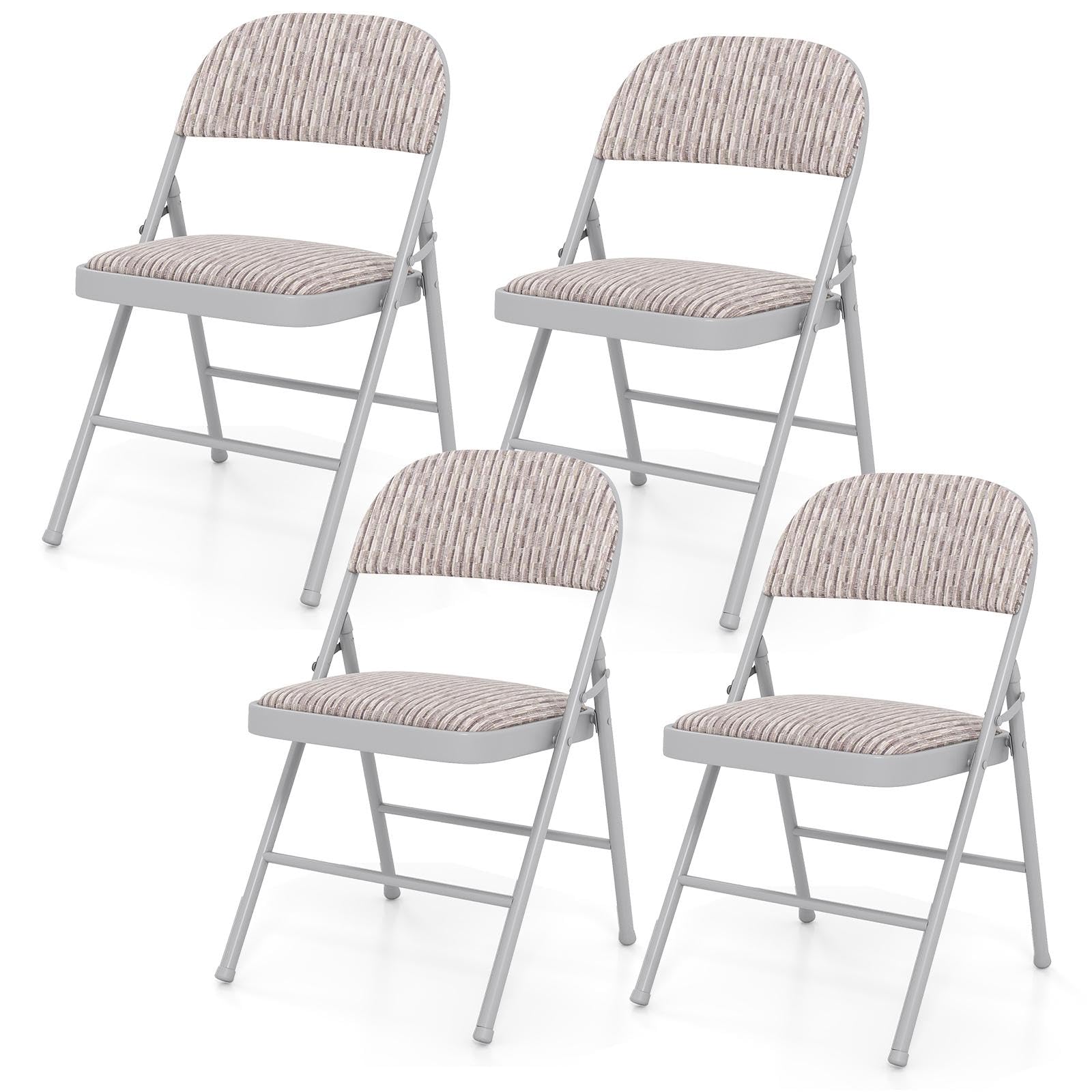 TANGZON 1/2/4 Pack Padded Folding Chairs, Foldable Conference Chairs with Backrest, Metal Frame Easy Storage Event Hall Guests Seat for Home Office Reception (Linen Fabric, Mid Back, Beige, 4)