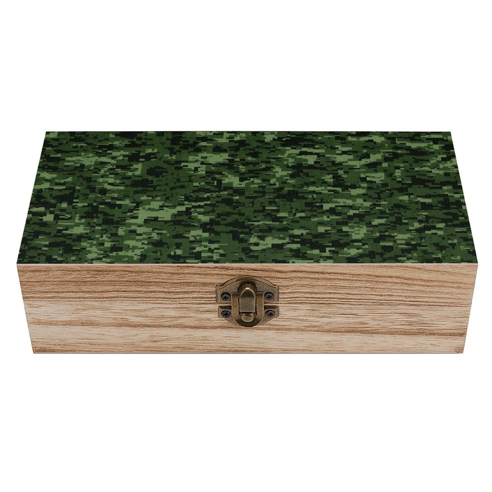 VstaDank Green Army Digital Camouflage Wooden Storage Box Decorative Jewelry Case with Lids Exquisite Wood Box Letters Gifts Acacia Wood Boxes Fashion Wooden Keepsake Boxes for Men Women