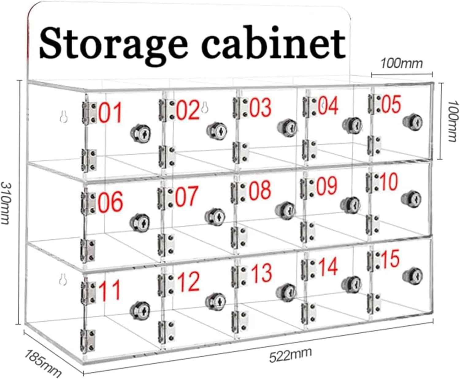 Mobile Phone Storage Box Transparent Acrylic Mobile Phone Security Locker with Key,Wall-Mounted Lockable Storage Box for Phones, 15-Door Acrylic Mobile Phone Locker with Keys & Charging Hole