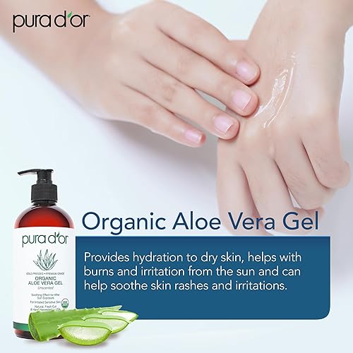 Miniatura 13 de PURA D'OR Gel orgánico de aloe vera de 16 onzas – Lavanda – Todo Natural – Sin conservantes artificiales – Profundamente hidratante e hidratante