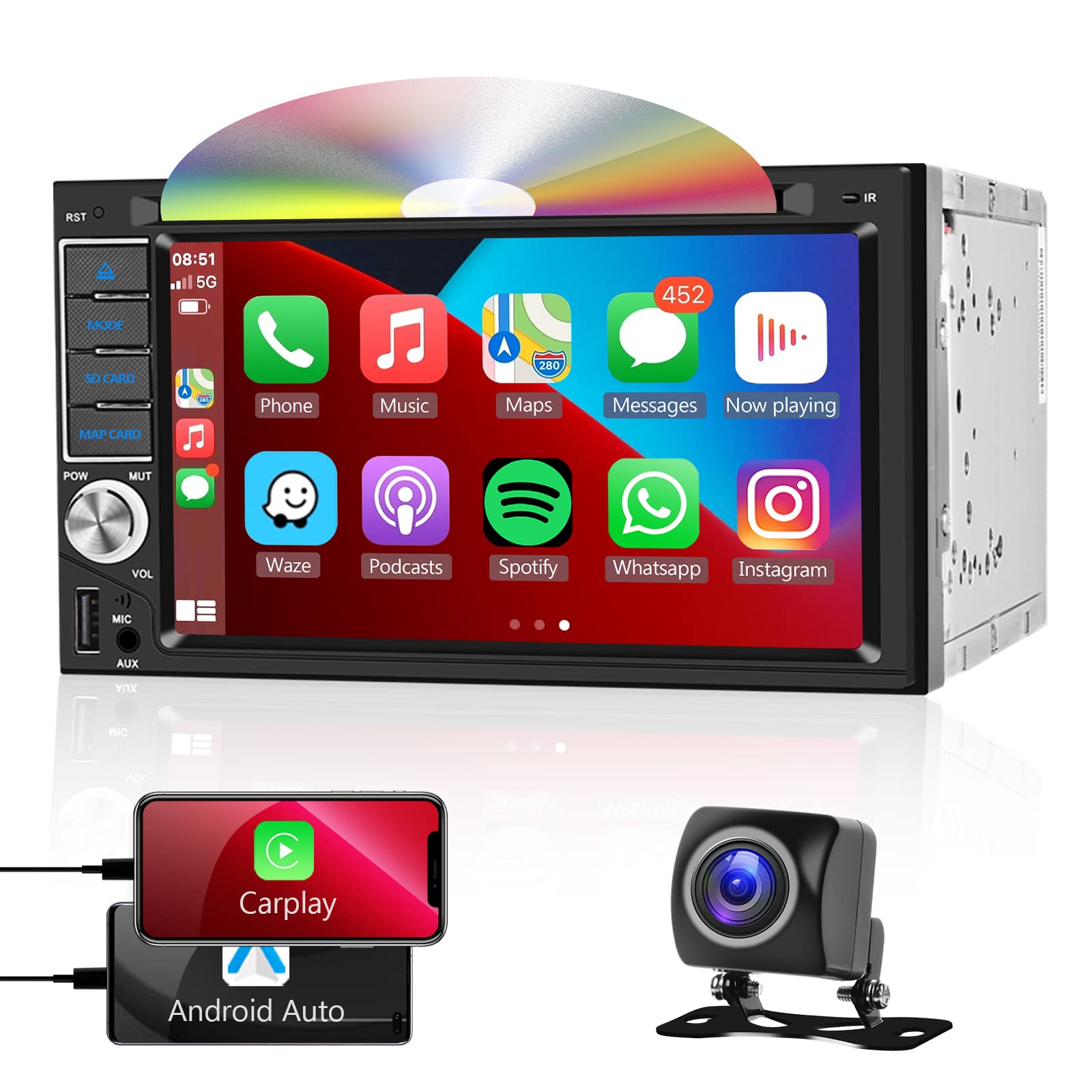 Buy Double Din Car Stereo DVD/CD Player with Carplay Android Auto