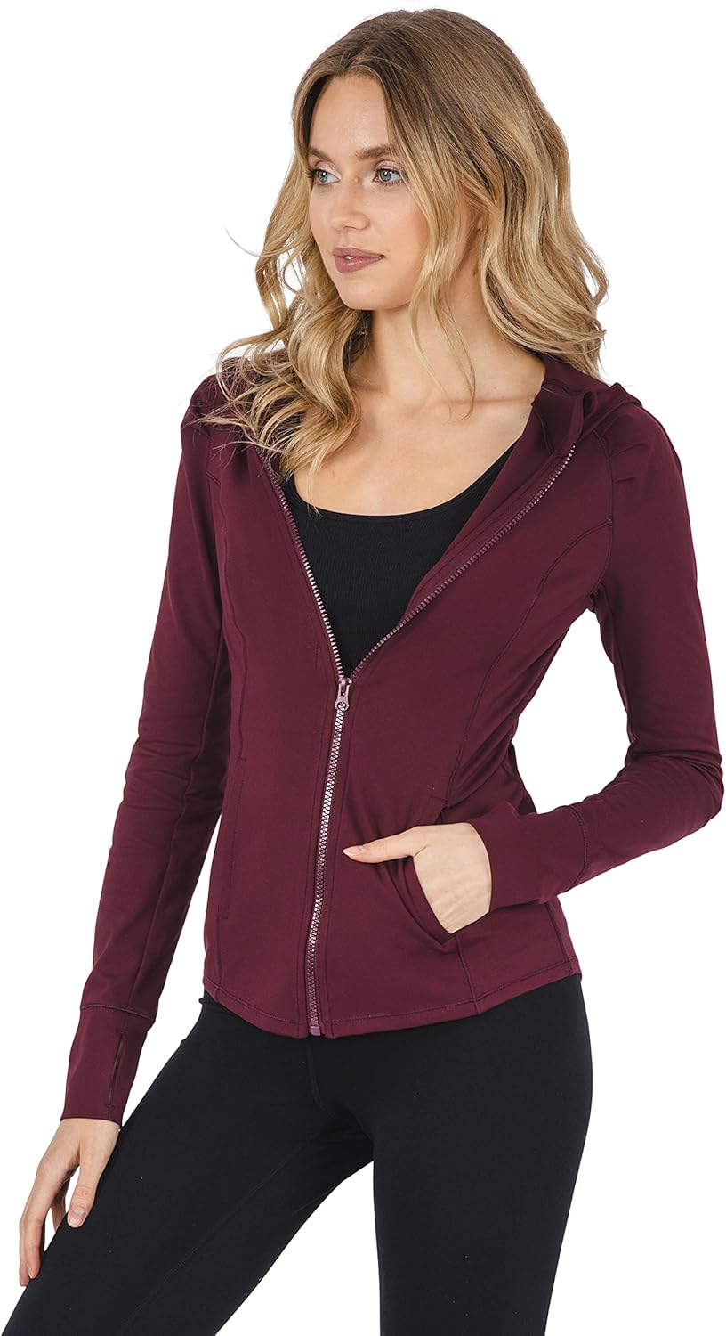 Yogalicious Full-Zip Lightweight Hooded Running Workout Yoga Lux Jacket with Pockets - Image 2