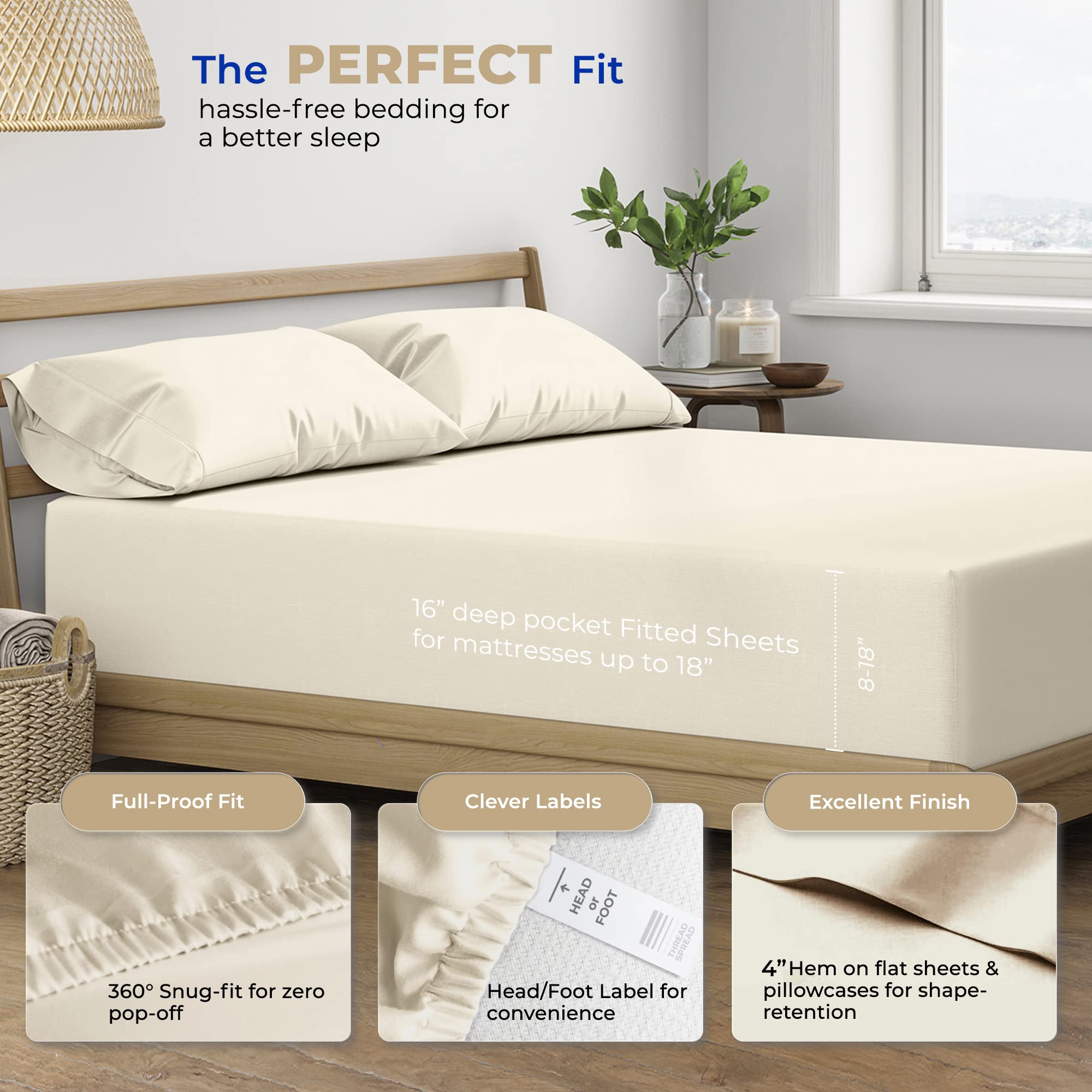 THREAD SPREAD Prześcieradła ze 100% bawełny na łóżko King Size - 400 nici na cal, 4-częściowy zestaw bawełnianych prześcieradeł - miękkie, oddychające chłodzące prześcieradła - głębokie kieszenie