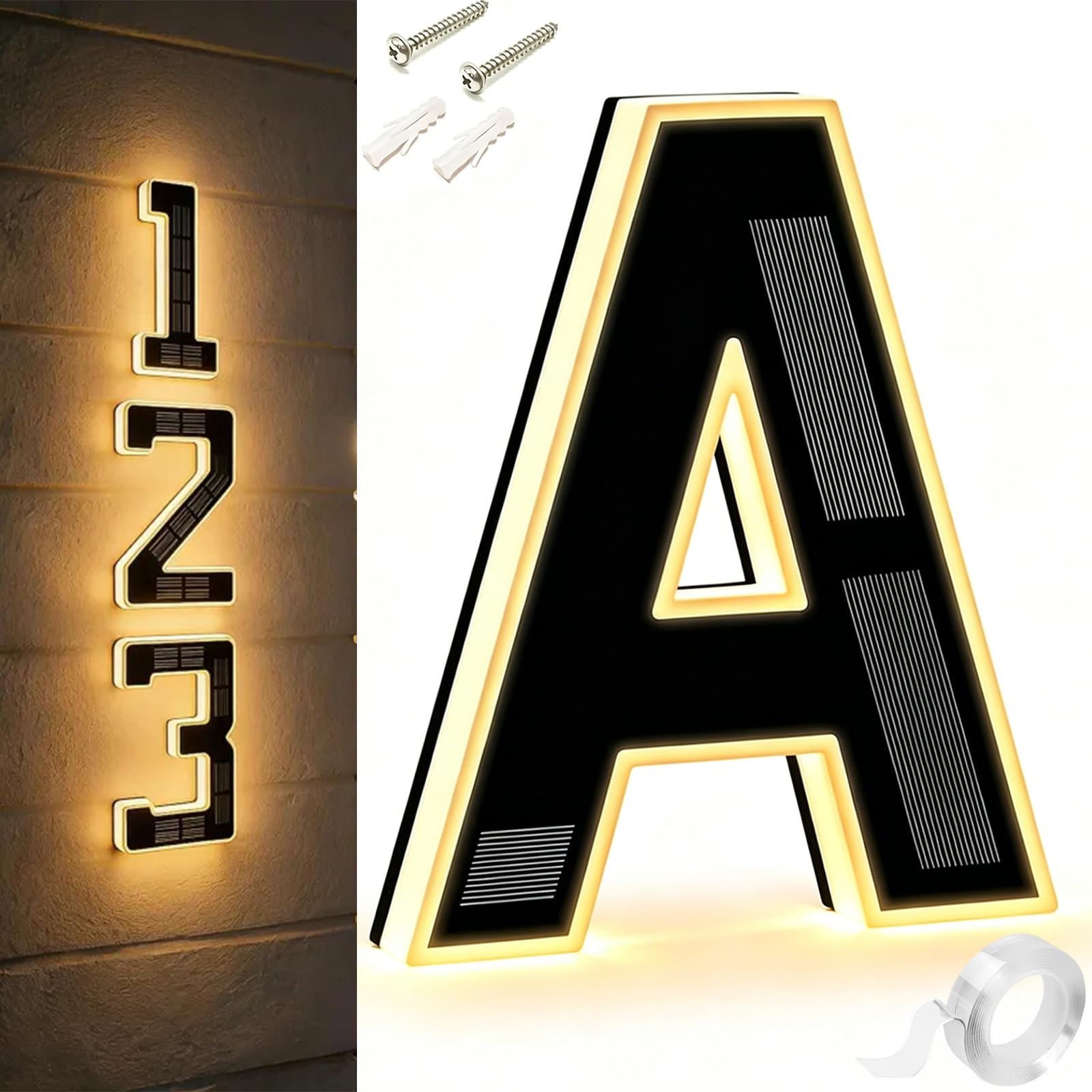 9 Inch Solar Lighted House Numbers For Outside, Light Up House Numbers Solars, Illuminated Houses Number, 0-9 Solar-Powered Houses Number, Illuminate Your Home (A,9 in)