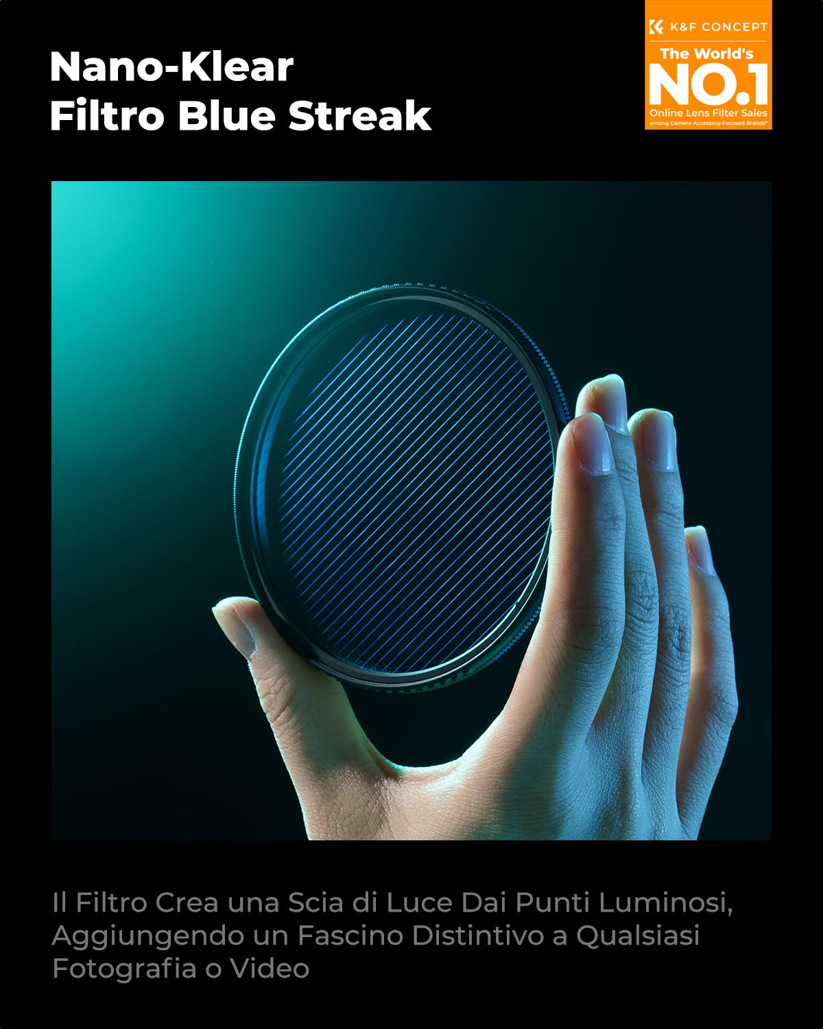 K&F CONCEPT Nano-Klear Filtro Effetto Strisce Blu, Blue Streak Filtro Anamorfico in Vetro Ottico con Nano Rivestimento con 3pcs Panno di Pulizia