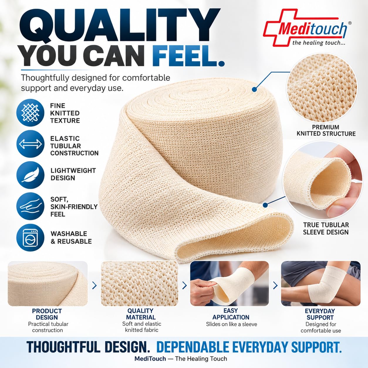 Latex-Free Cotton Spandex Tubular Elastic Support Bandages for Compression Sports Protection Soft, Fragile Skin. (Available in Sizes B,C,D,E,F) (Size B - 6.25CM (W) X 1MTR (L) Beige Colour) — Amazon image 7
