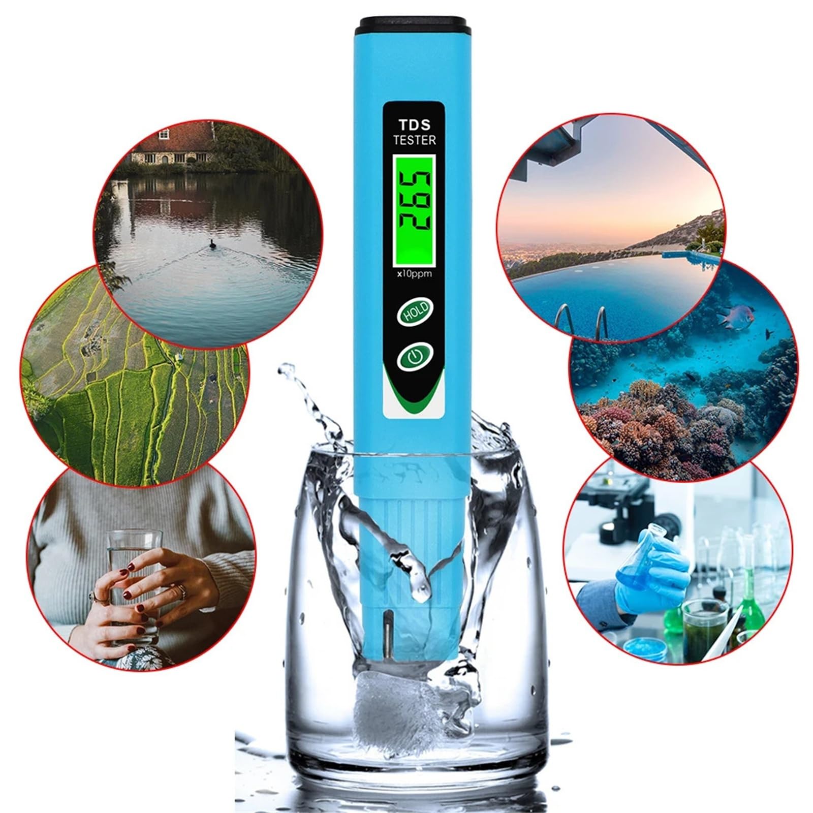 Medidor digital de temperatura TDS (ppm) 0-9990, analizador de calidad del agua de bolsillo, bolígrafo for piscinas, acuarios y agua potable.,Análisis confiable