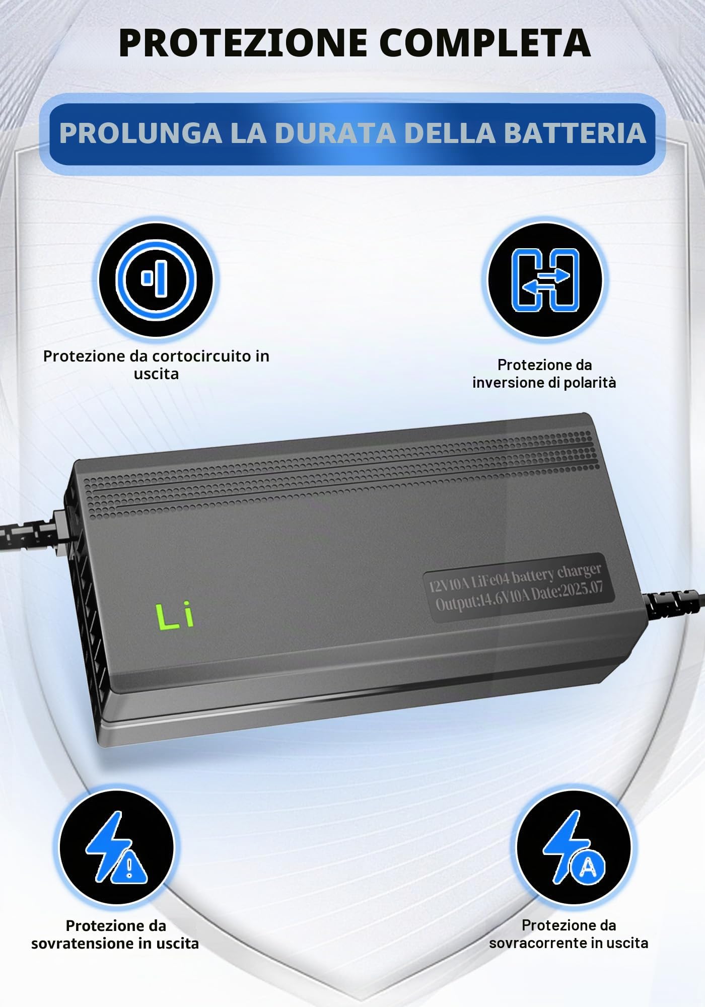 Caricabatterie al litio LiFePO4 14,6V 10A, caricabatterie 12V per batterie agli ioni di litio LiFePO4