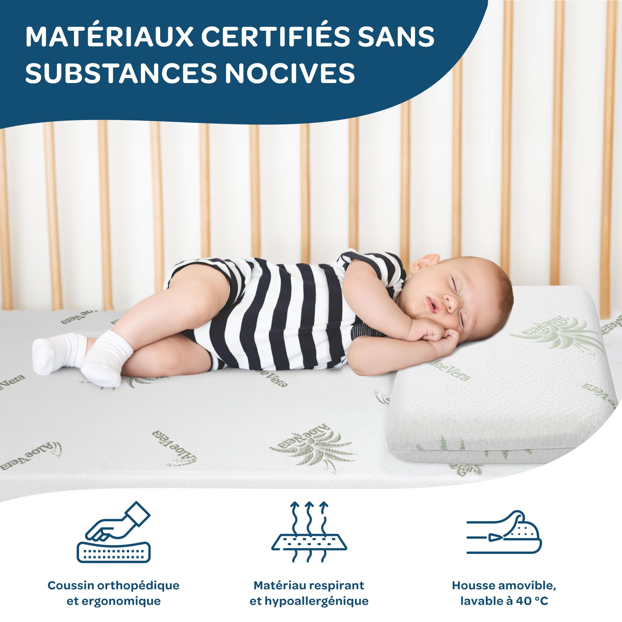 DOLCI SOGNI Oreiller Enfant Mémoire de Forme Oeko-TEX® 30x50 cm, Épaisseur 5,5 cm, pour 2-3 Ans, Coussin Bébé Lit, Petit Oreiller Maternelle