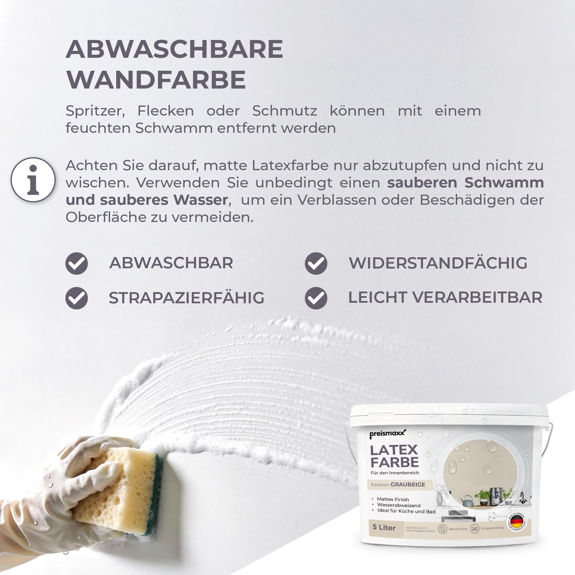 derendo Latexfarbe Graubeige abwaschbar hohe Deckkraft Wandfarbe matt 5l