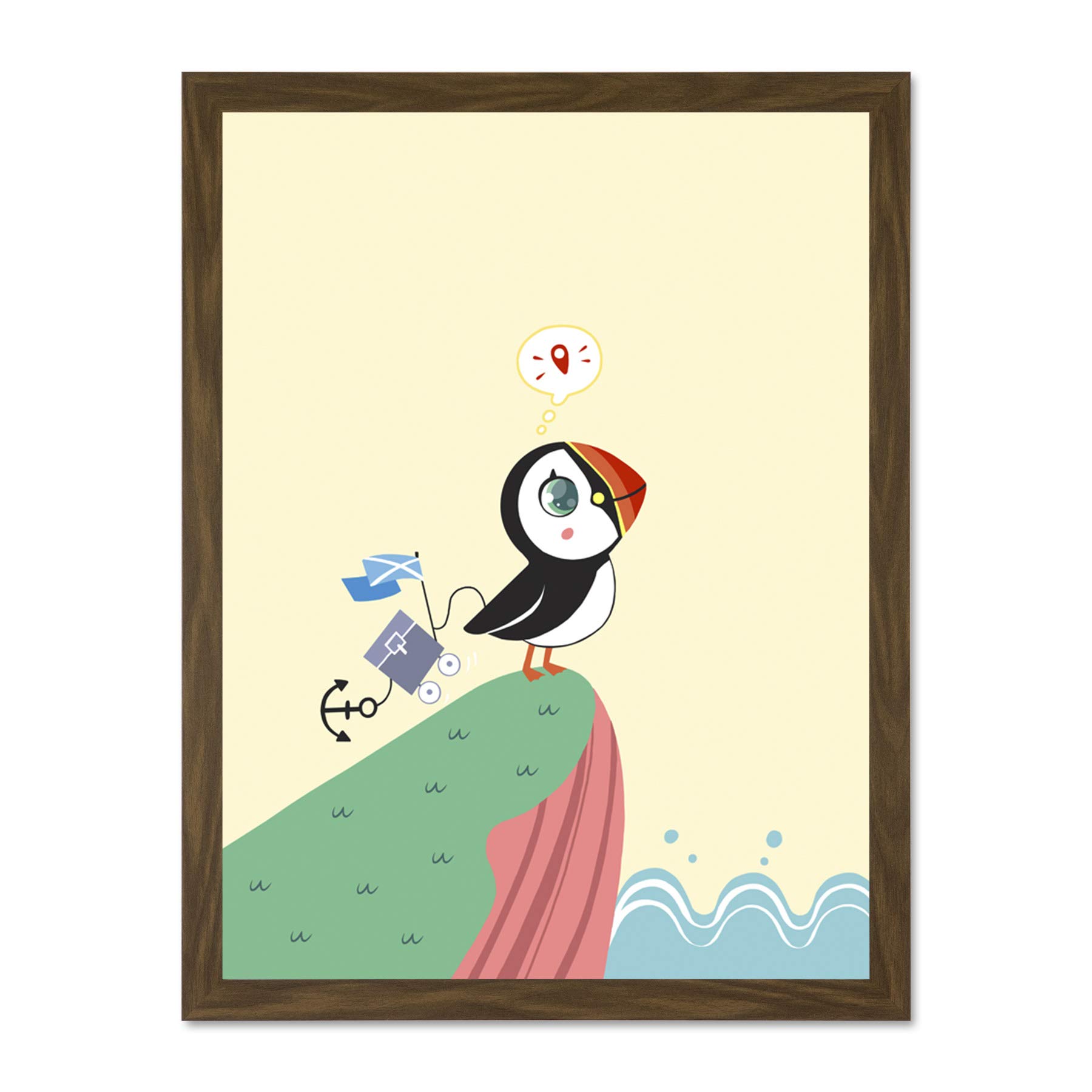 Wee Blue Coo Puffins Travel Voyage Large Framed Art Print Wall Poster 18x24 inch