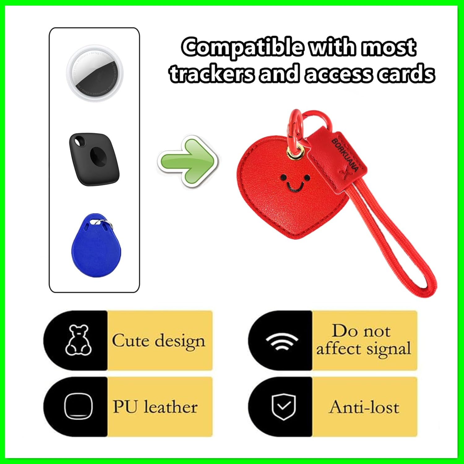 Leather Keychain Holder Case Compatible with AirTag,Cute Protective Cover with Keyring and Lanyard,Anti-Scratch Finder GPS Tracker Case for Wallet Keys,Bag,Pets,Backpack(Heart) - Image 3