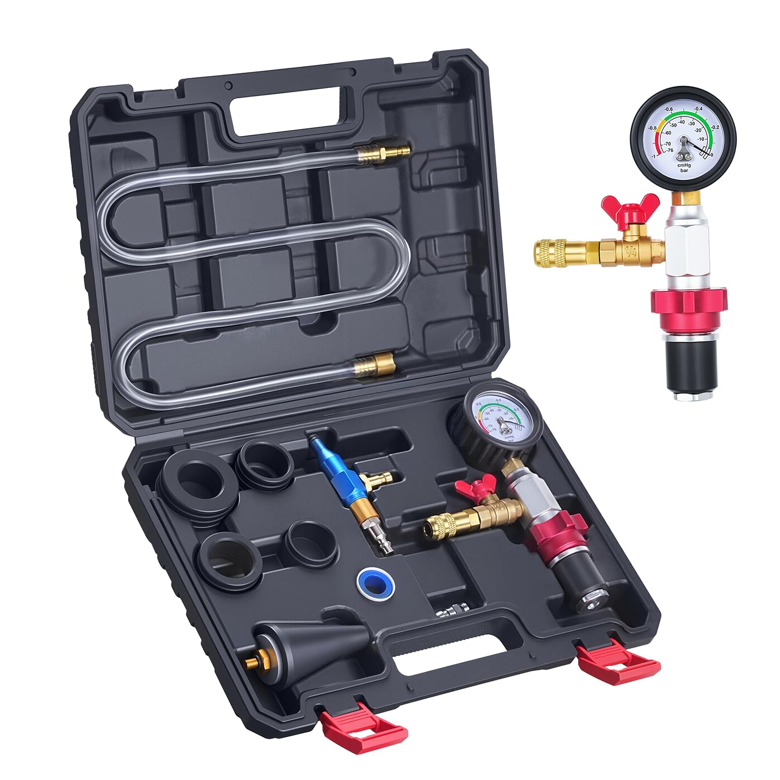BILITOOLS Kit de Remplissage sous Vide pour Liquide de Refroidissement 10 Pièces, Outil de Dégazage Rapide pour la Purge et Le Remplissage du Circuit de Refroidissement
