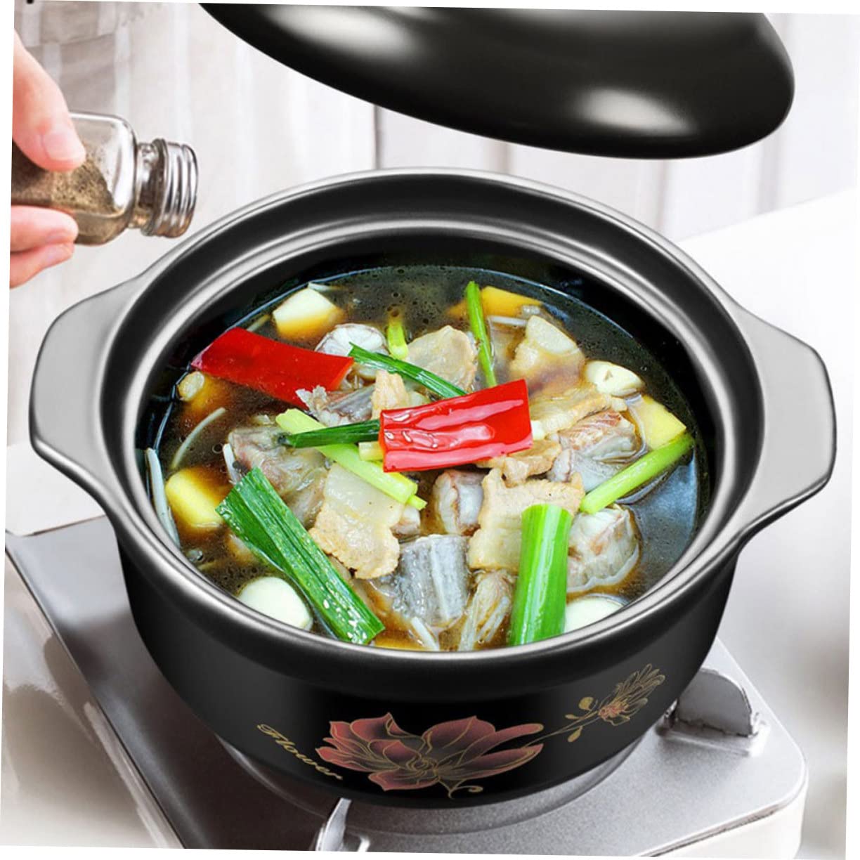 Casseruola in Ceramica da 1600ml Nera Coperchio per Cucina