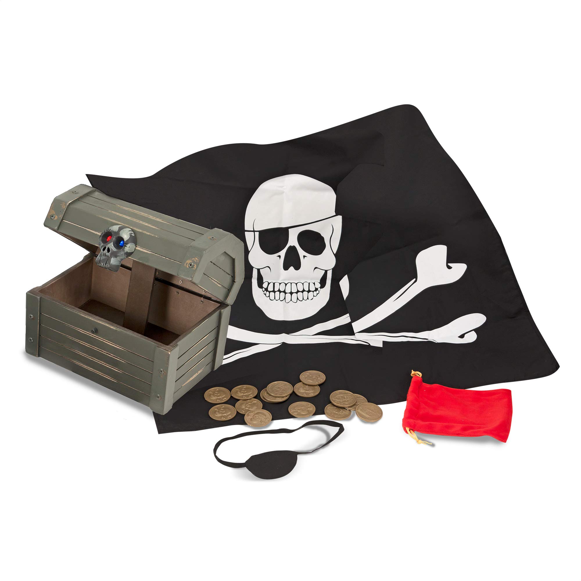 Melissa & Doug Wooden Pirate Chest (Pretend Play Treasure Chest Set, Pirate Dress-Up Accessories, Great Gift for Girls and Boys – Best for 6, 7, and 8 Year Olds)
