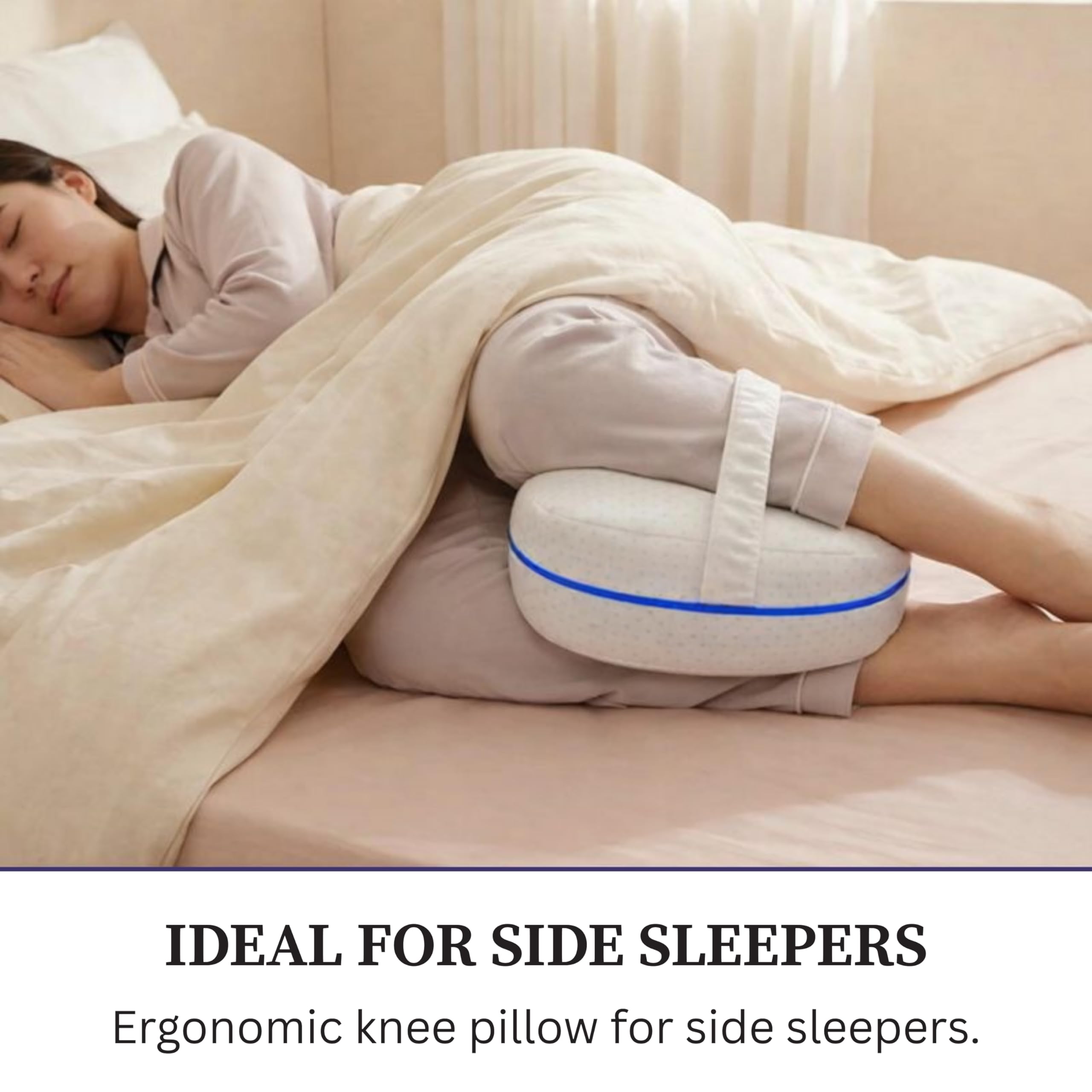 Cuscino per ginocchia per chi dorme sul fianco, cuscino ortopedico per gambe per dormire senza dolore, cuscino ergonomico in memory foam viscoelastico, rivestimento traspirante con fascia elastica