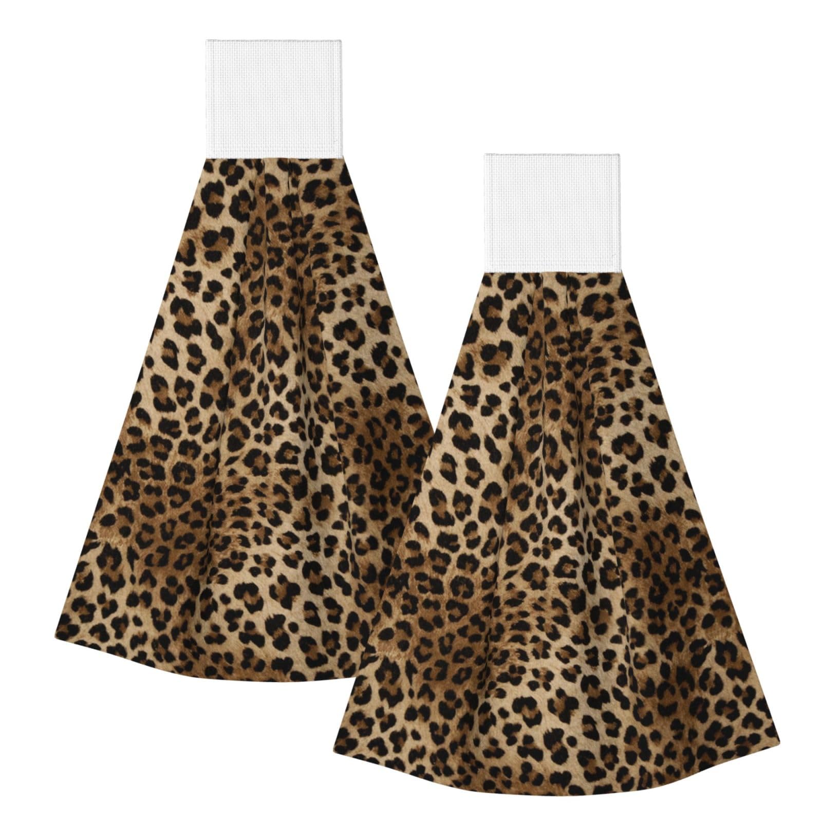 DOPKLNA Leopard Print, 2 Pcs Hanging Coral Fiber Hand Towels for Bathroom, Absorbent Kitchen Towels
