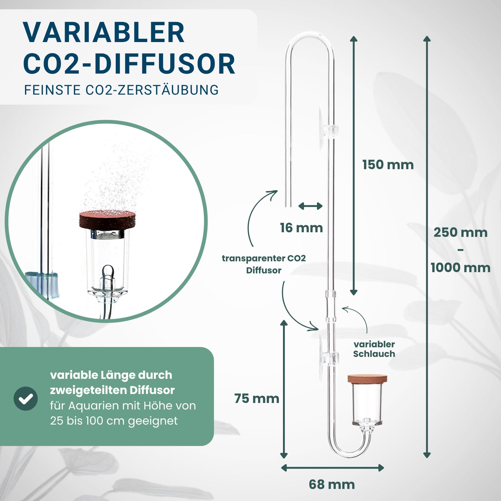 Q-Grow CO2 Anlage Aquarium Komplettset – einfach und universell - Inkl. transparentem Diffusor, Dauertest, Druckminderer, 425g CO2 Flasche, bis 1000L