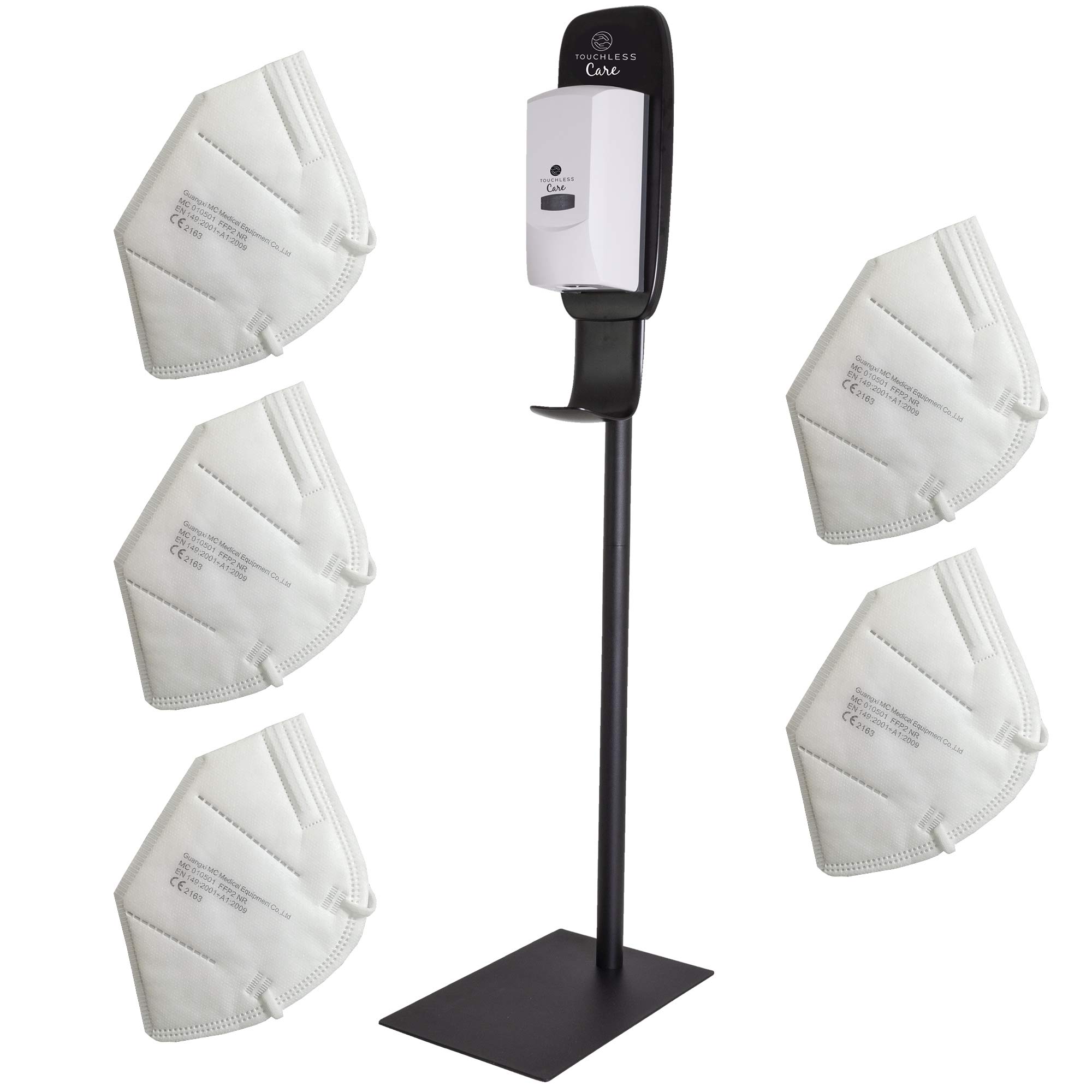IKRA Touchless Care 2in1 Desinfektionsmittelständer & Seifenspender, inkl. 5X FFP2 Masken