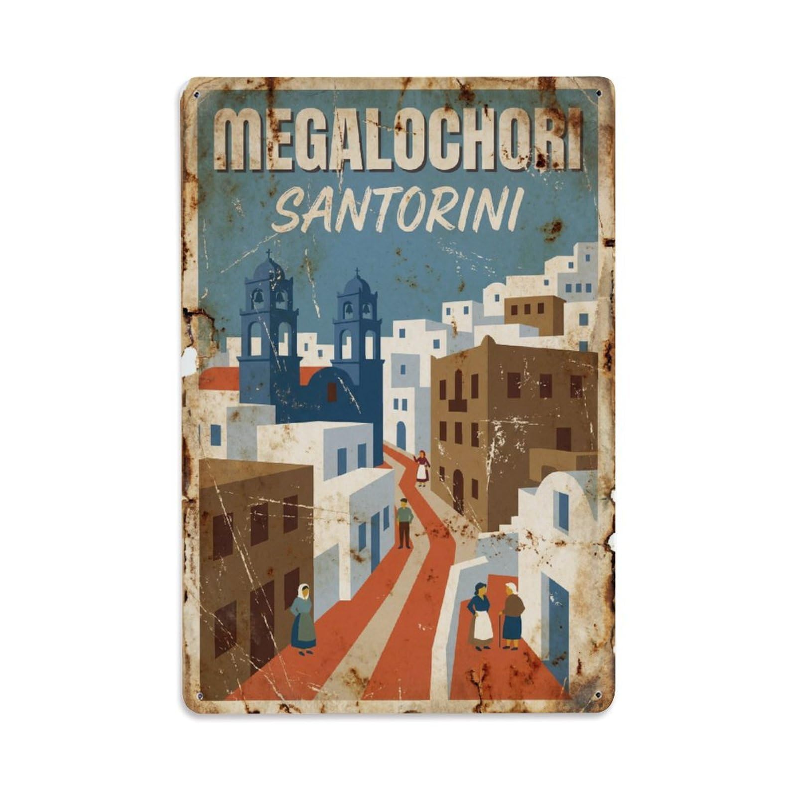 Este 8X12inch Style Vintage Travel Megalochori Santorini Village Metal Tin Sign