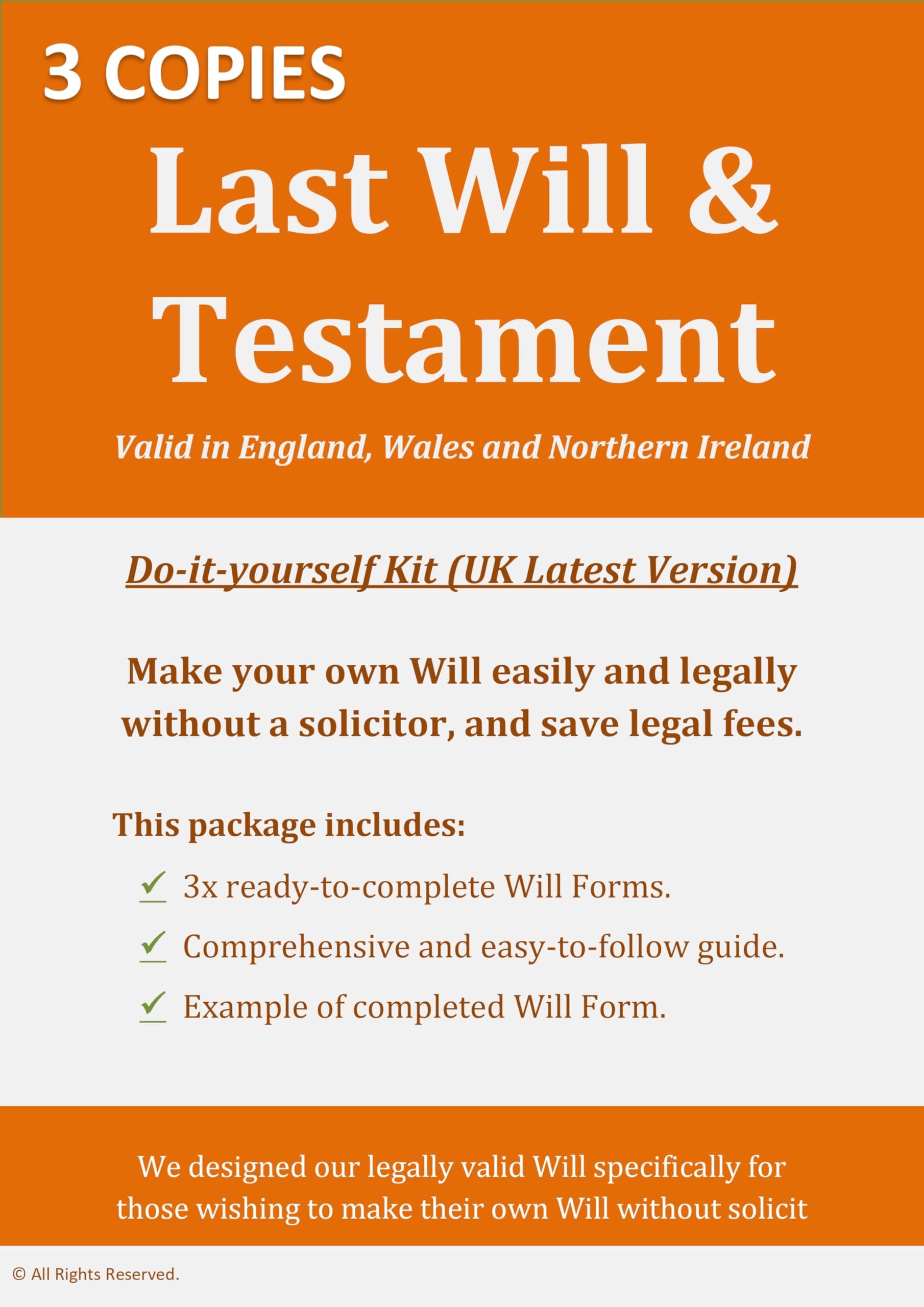 Will Writing Kit 2026 (3 Copies) – Solicitor Approved Last Will and Testament – Easy to Complete – Includes 3 Will Forms – Comprehensive Guide & Examples – DIY Will Kit for England and Wales