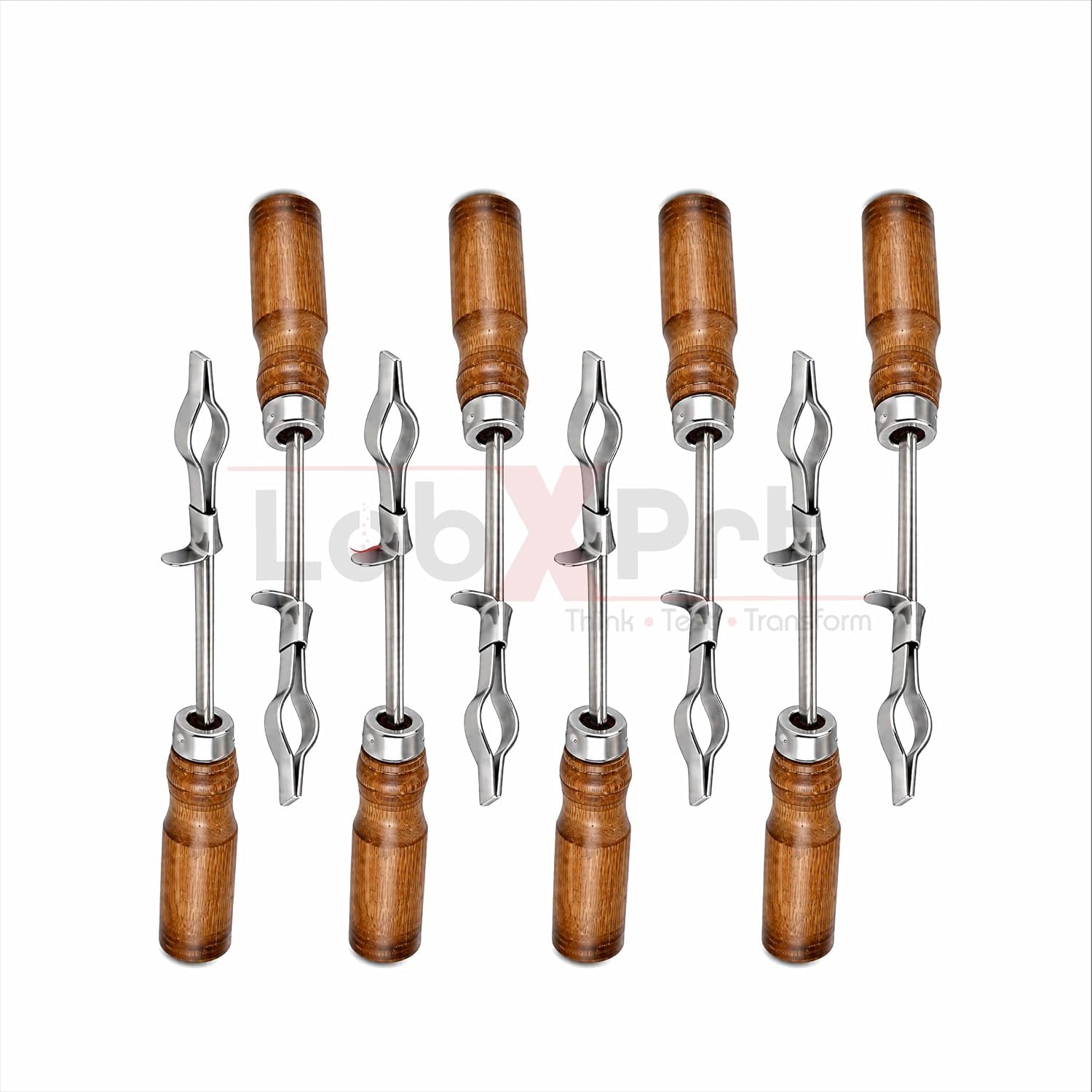 labxprt test tube holder pack of 8, chrome-plated metal test tube clamp with polished wooden handle, heat-resistant grip for laboratory, chemistry experiments & school projects