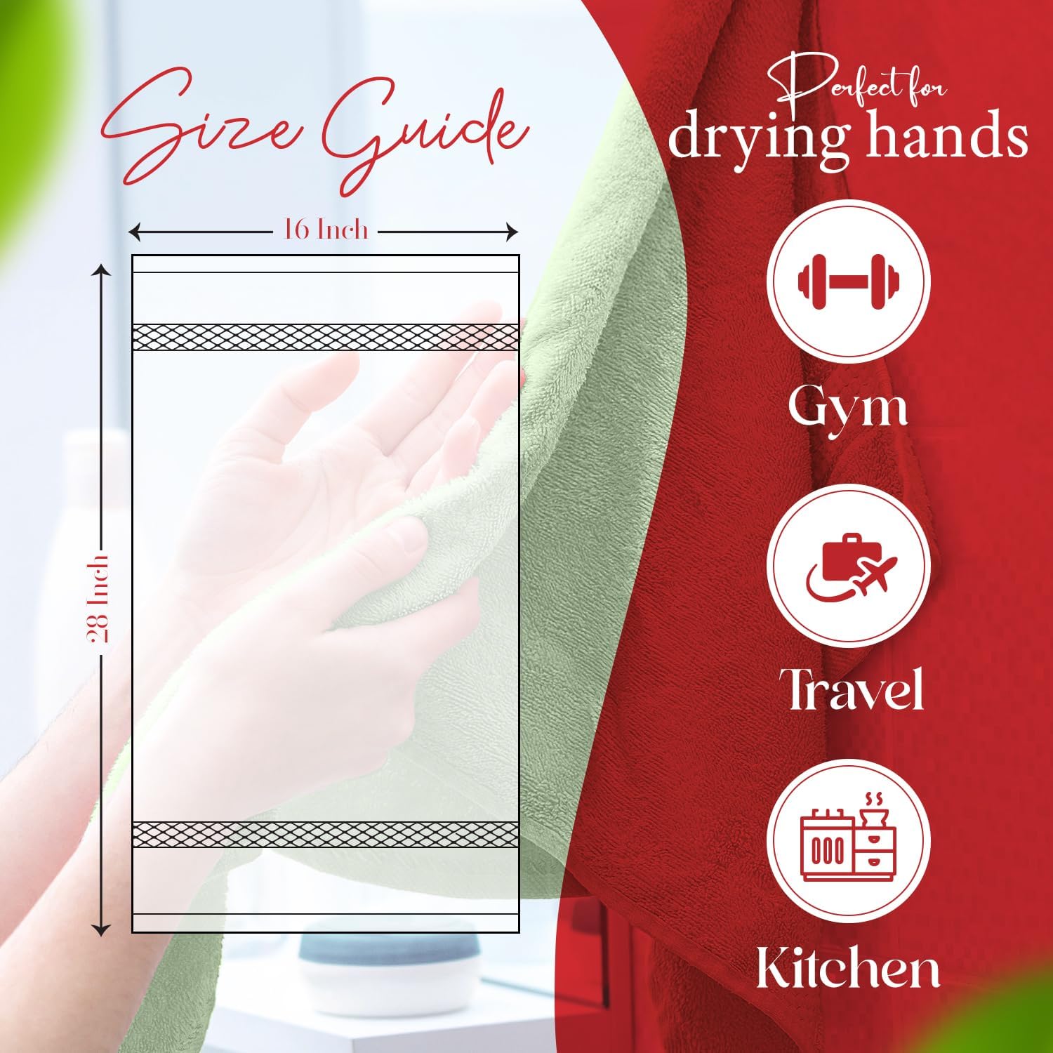 RIVERSIDE 6 Pack Premium Hand Towels Set, 16x28 inches, 100% Ring Spun Cotton, 600 GSM, Soft, Quick Dry and Highly Absorbent, Towels for Bathroom, Kitchen, Gym, Spa - Sage Green - Image 2
