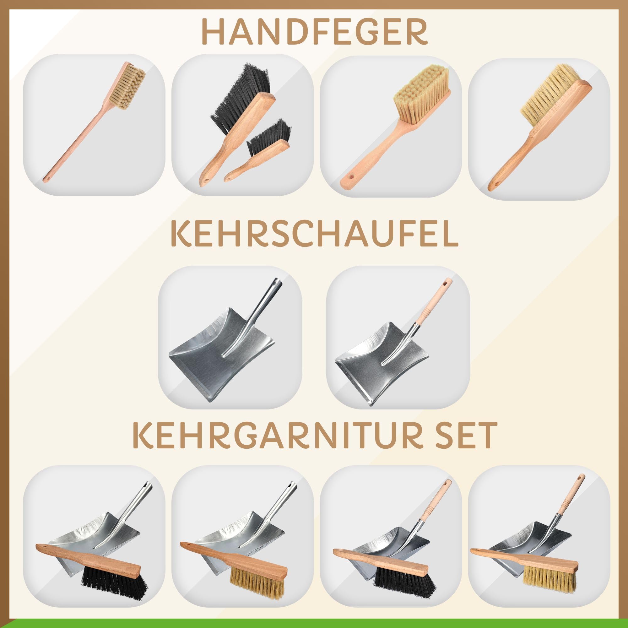 ToolSpace Juego de 2 Piezas Recogedor y Cepillo de Mano Cerdas Sintéticas Madera de Haya Acero Inoxidable