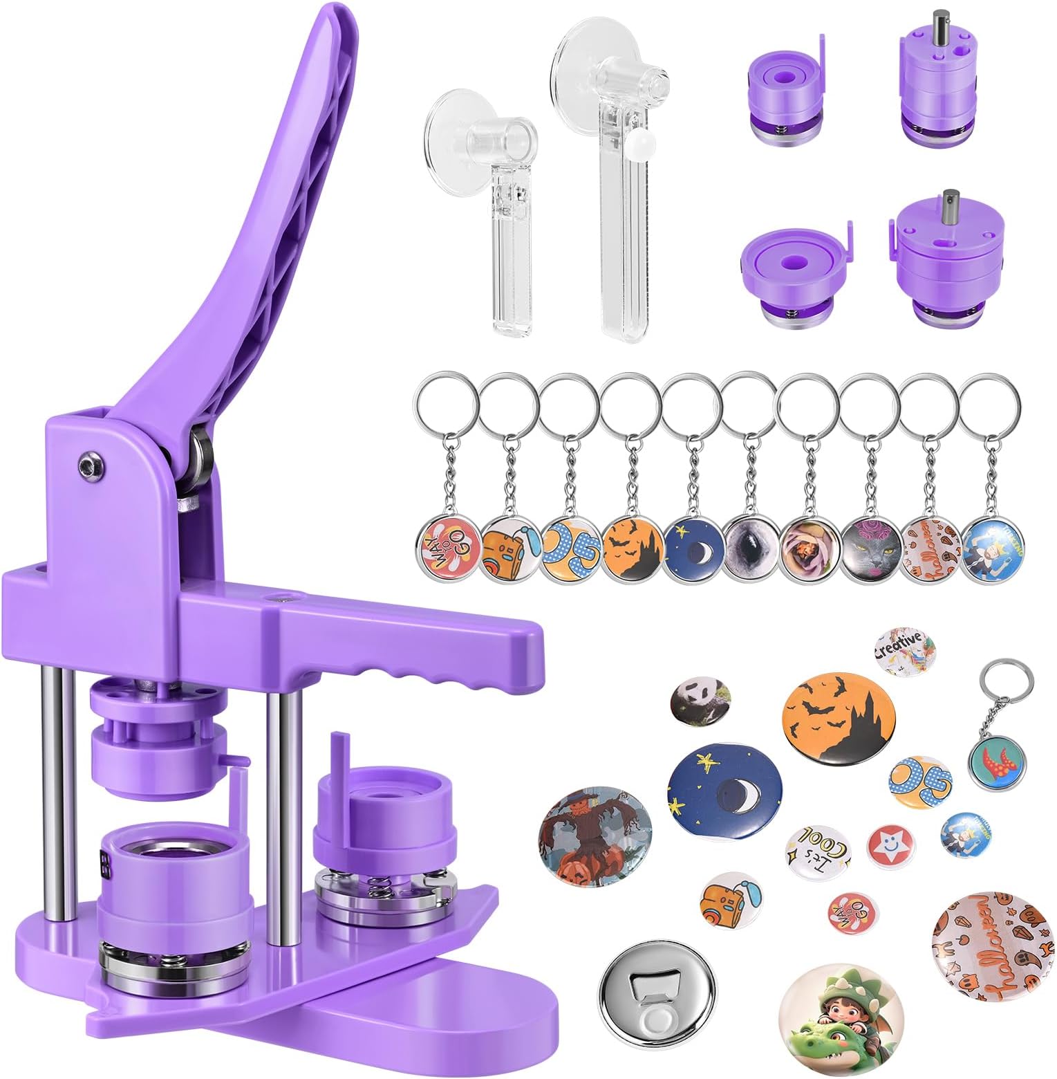Badge Maker 32+58mm 200 Sets Button Maker Machine, DIY Pin Badge Making Kit Badge Punch Press Machine with 10 Bottle Openers, 10 Key Rings, Moulds and Circle Paper Cutter Plastic KEYSAFER