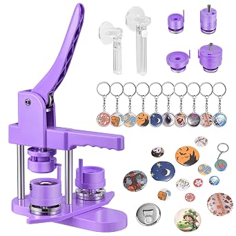 Badge Maker Button Machine with 2 Molds 32+58mm & 200 Pcs Plastic Pinback Button Supplies, DIY Badge Press Kit with Circle Cutter& Keychain Sets& Bottle Opener
