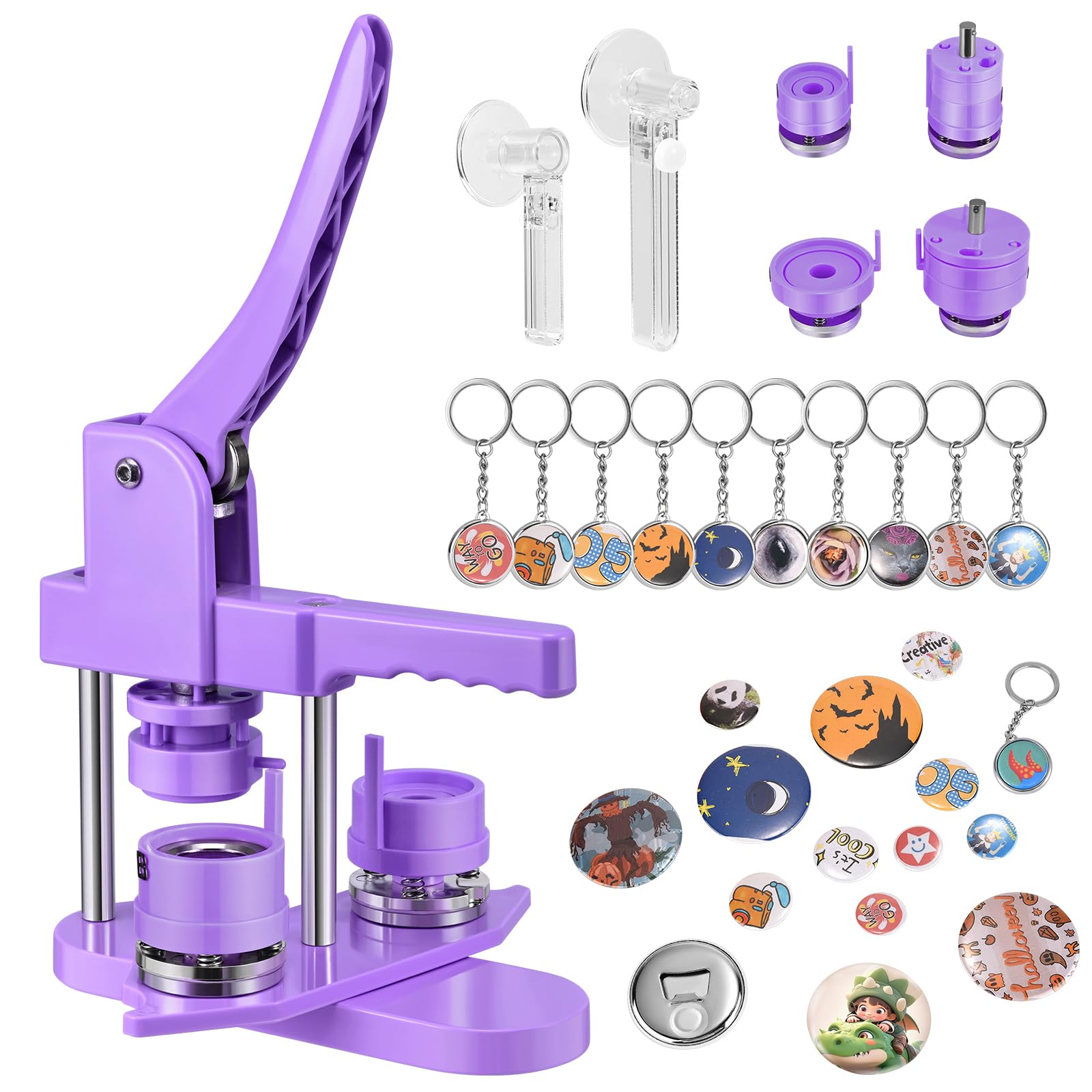 Badge Maker 32+58mm 200 Sets Button Maker Machine, DIY Pin Badge Making Kit Badge Punch Press Machine with 10 Bottle Openers, 10 Key Rings, Moulds and Circle Paper Cutter Plastic KEYSAFER