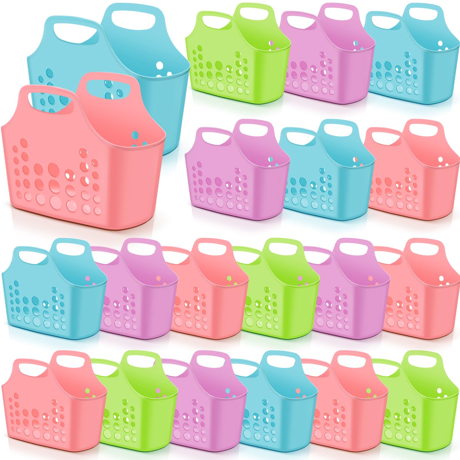 Nuogo 20 Pack Plastic Baskets with Handles Portable Shower Caddy Storage Baskets Assorted Multicolor Reusable Caddy tote Organizer