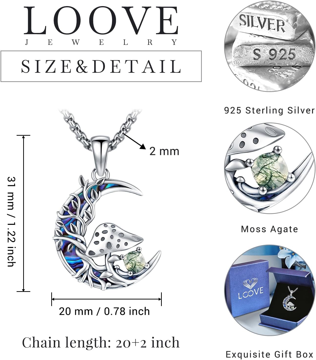 Sterling Silver Tree of Life Necklace for Women Oval Family Tree Necklace Abalone Shell Moonstone Pendant Mother Day Necklace for Mom Tree of Life Jewelry - Image 4