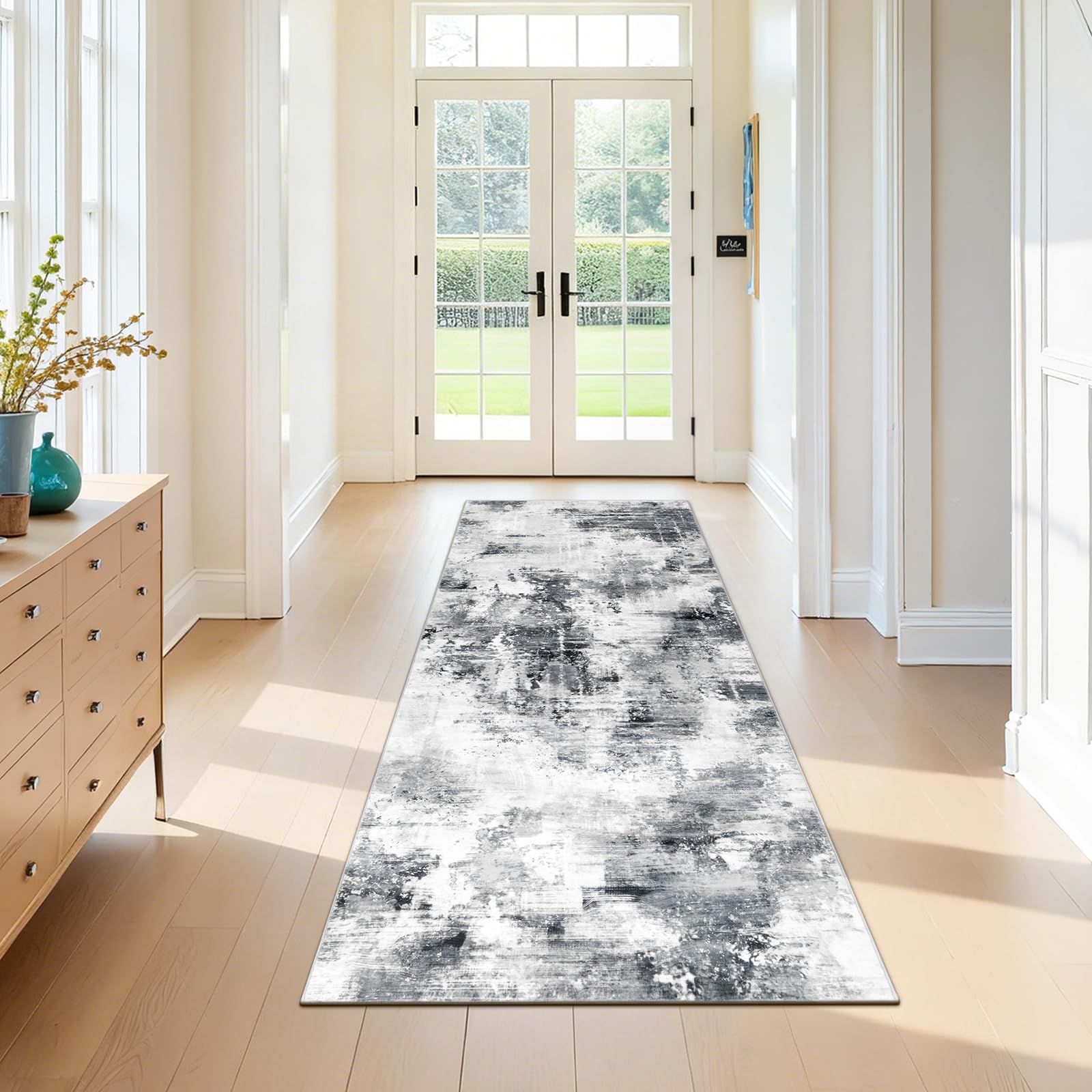 SHACOS Runner Rugs for Hallway Carpet Runners for hallways Non Slip, Long Boho Low Pile Hall Carpet Runner Short Pile Area Rug Runner for Hallway, Entryway, Bedroom, Laundry Room, Grey, 80x200cm — image 1