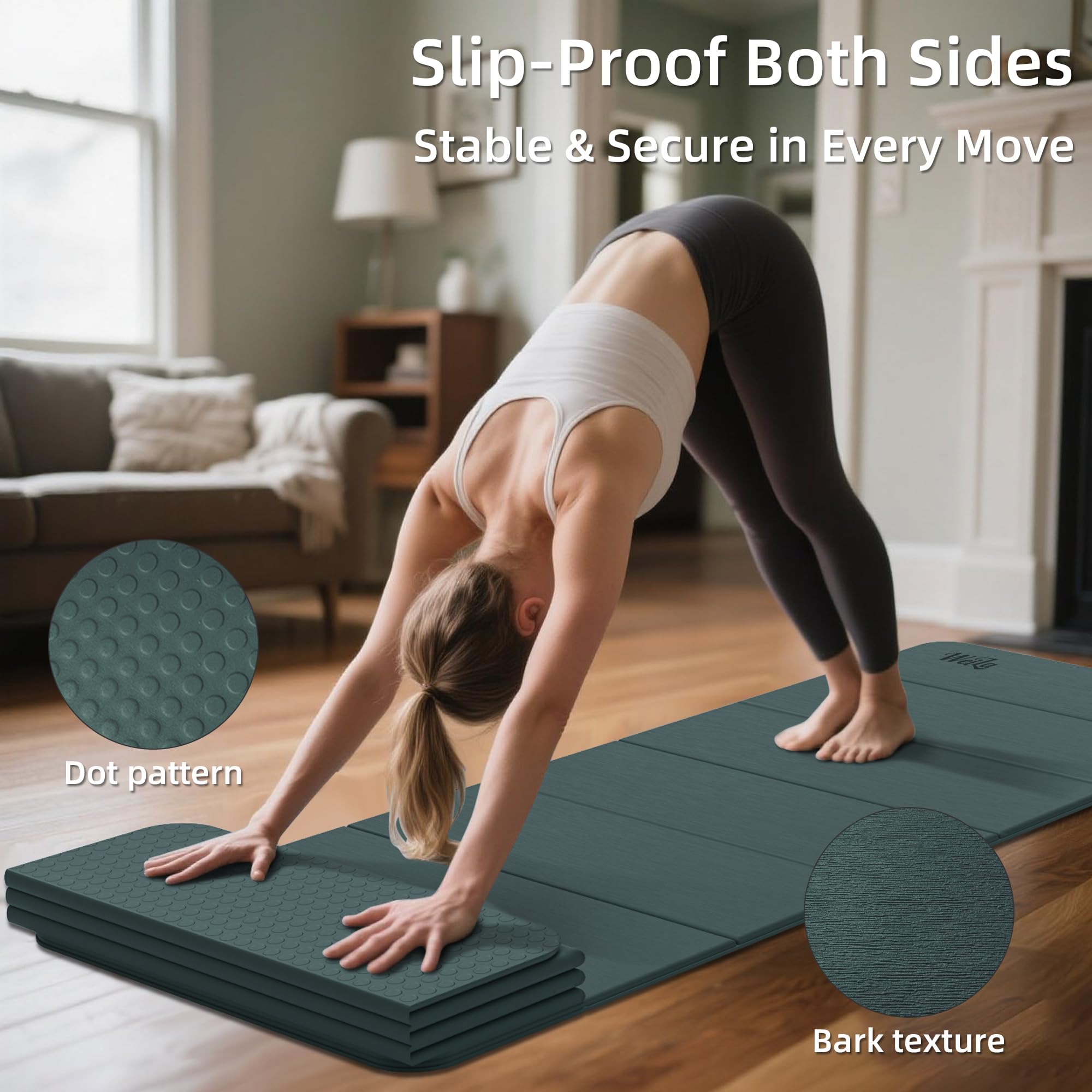 Yogamatte, Pilates-Ausrüstung, 1,27 cm, extra dick, 175,3 x 61 cm, geruchlose Trainingsmatten für Zuhause, Fitnessstudio, rutschfeste Trainingsmatten für Damen und Herren, Heimtraining, faltbare