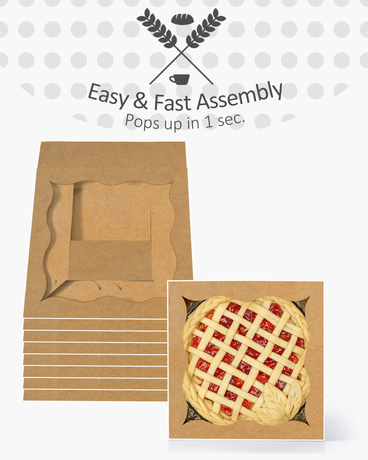 qiqee Cajas de pastel marrones con ventana de 12 x 12 x 3 pulgadas, 24 paquetes de cajas de panadería para galletas