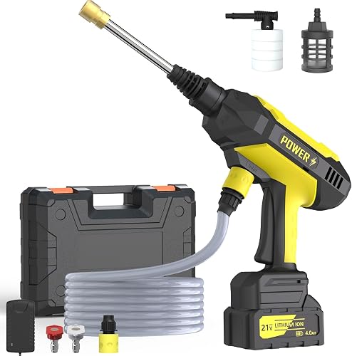 1080PSI CordlessPowerWasher with Foam Cannon for Car, Lane, Patio Cleaning, Yellow