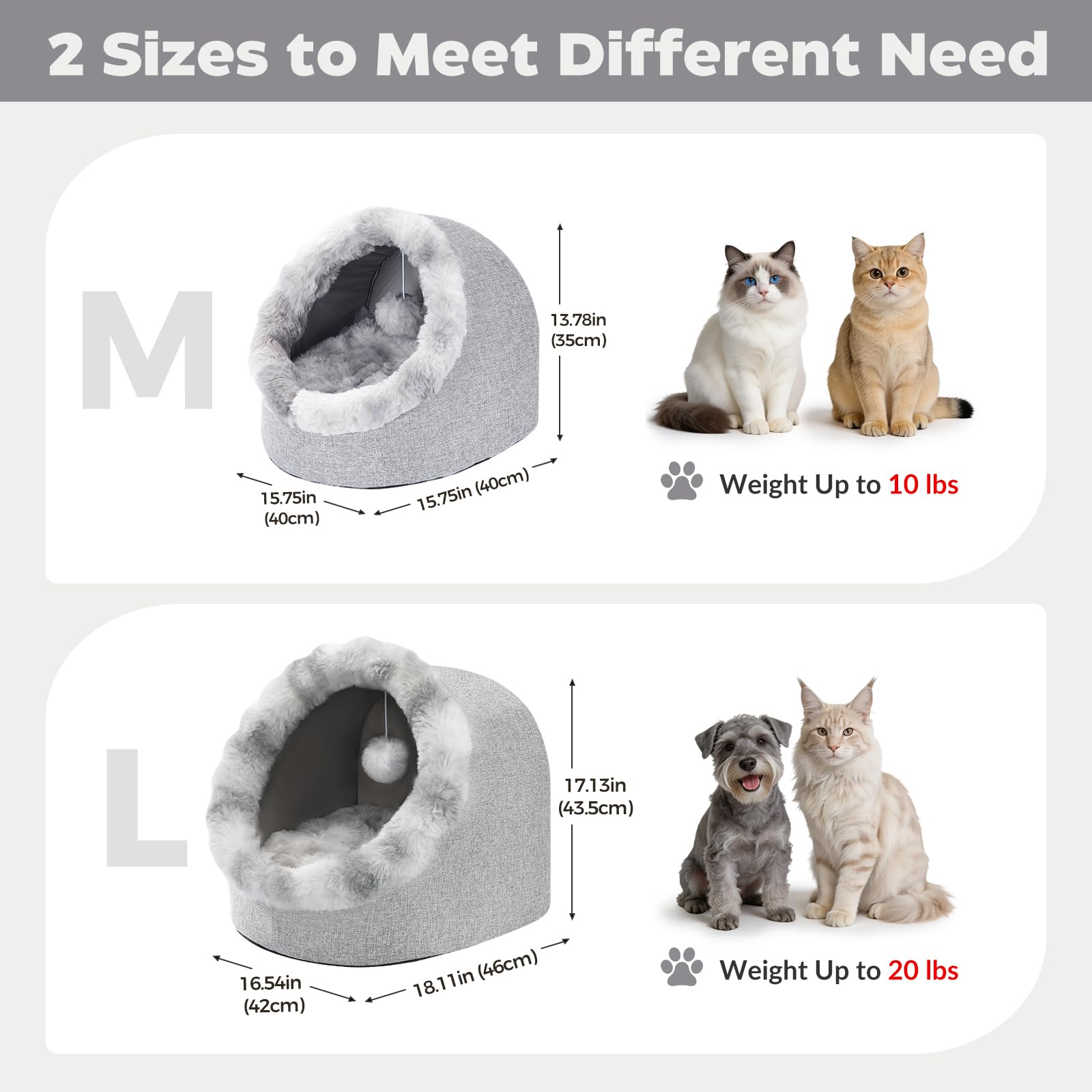 Avont Cuccia per gatti da interni, cuccia per animali domestici con fondo antiscivolo e cuscino rimovibile, lavabile, per gattini e animali di piccola taglia, grigio (M)