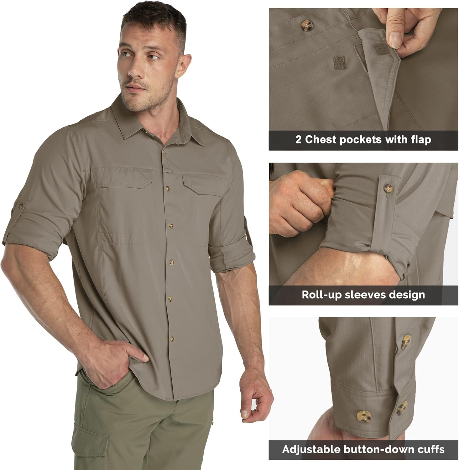 33,000ft Men's Long Sleeve Hiking Shirts Lightweight Quick Dry Sun Protection UV UPF 50 Fishing Shirt Outdoor Safari Travel - Image 4