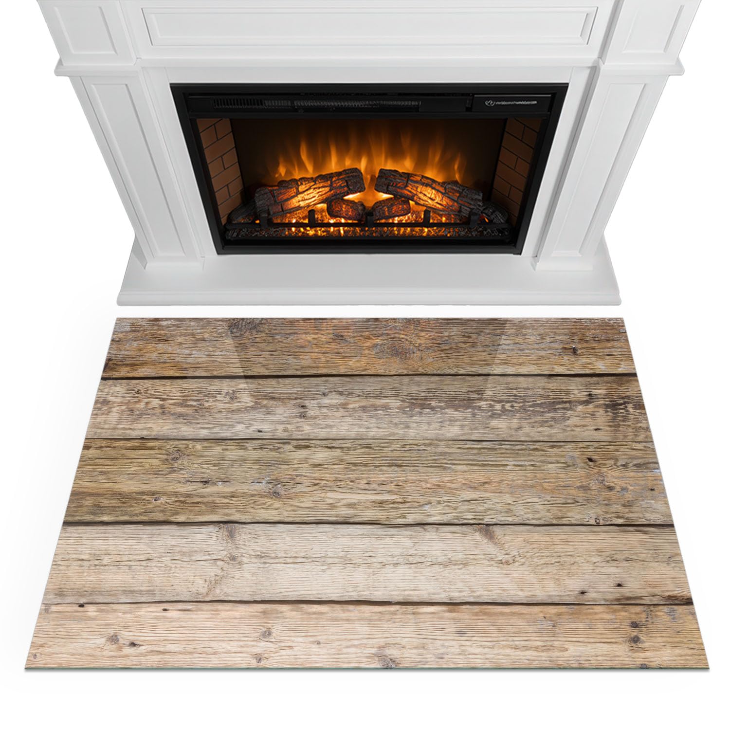 Piastra per camino e stufa 100x70 cm cm Resistente alle Alte Temperature Resistente a Scintille Design Elegante Protezione del Pavimento di Vetro Temperato Rotonda - Tavola di legno in disposizione