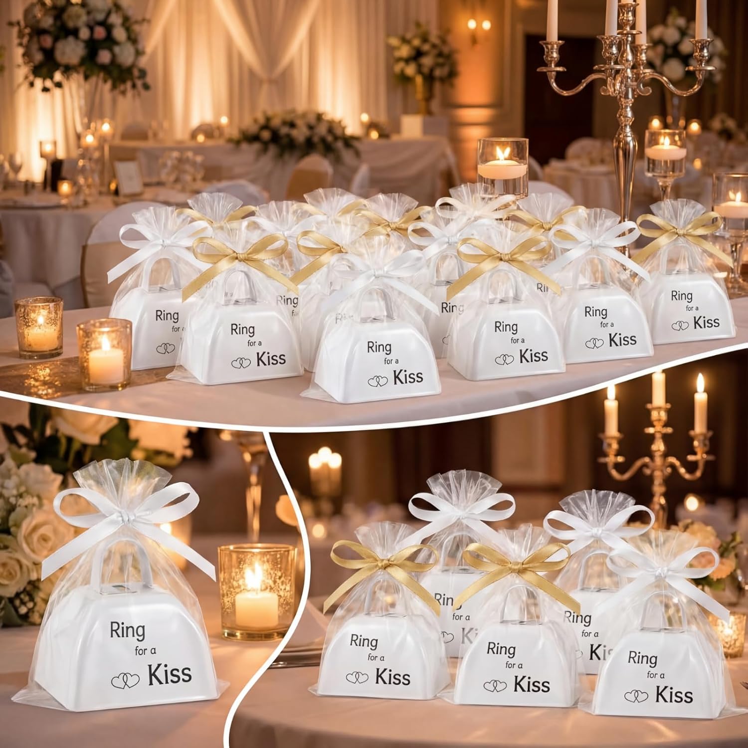 24 Set Wedding Cowbells Ring for a Kiss Party Bell Noise Makers Small Iron Kissing Bells for Sporting Events Wedding Reception Favor Goody Bag Supplies